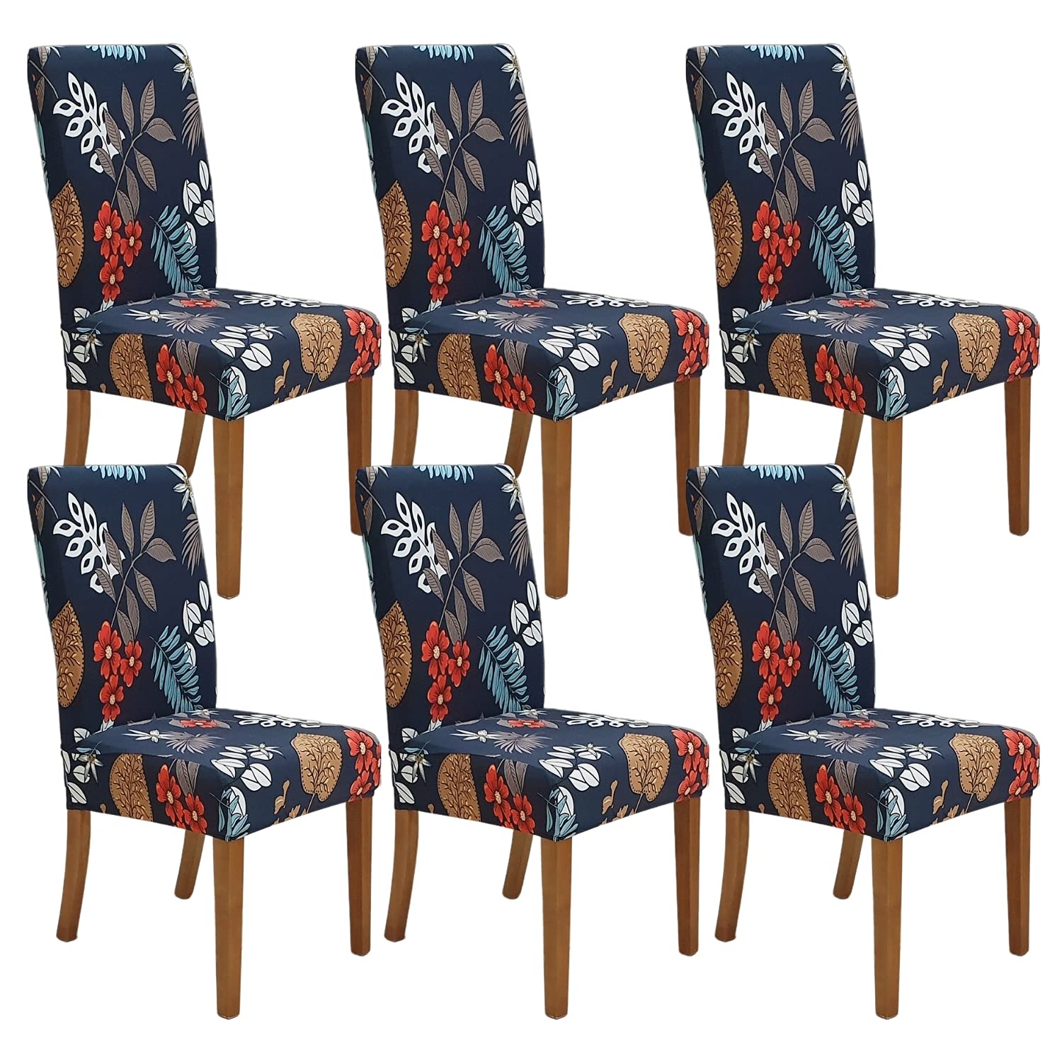 SPRINGRICO Chair Covers for Dining Room 6 Pack, Stretch Dining Chair Cover, Washable Spandex Kitchen Parsons Chair Slipcovers, Removable Seat Protector for Home or Party (Set of 6, Floral Beige)