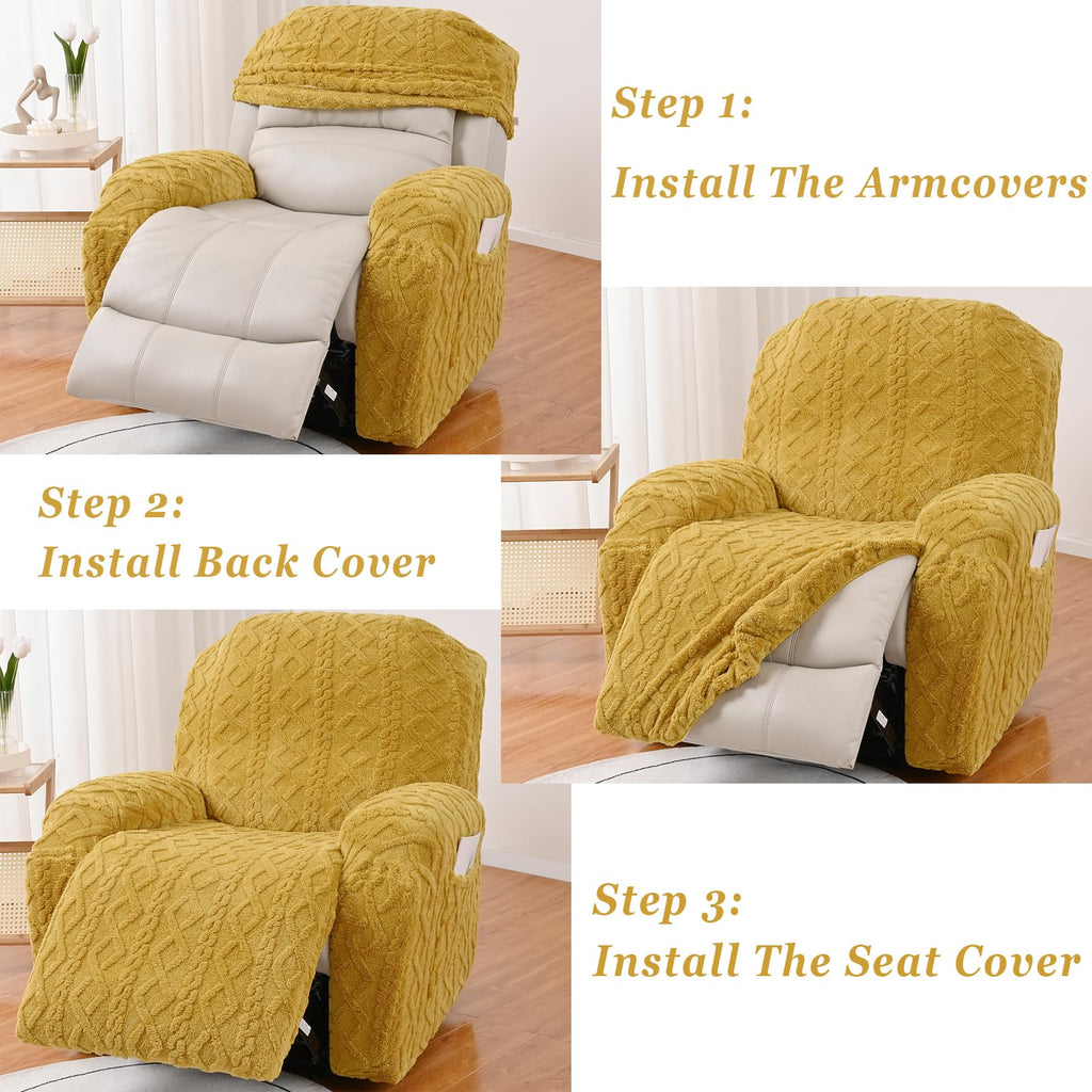 JOKIVTOU Recliner Chair Covers 4-Pieces Reclining Chair Slipcovers with Pocket& Elastic Bottom, Soft Feel Fitted Lazy Boy Sofa Couch Cover Washable, Stretch Recliner Furniture Protector