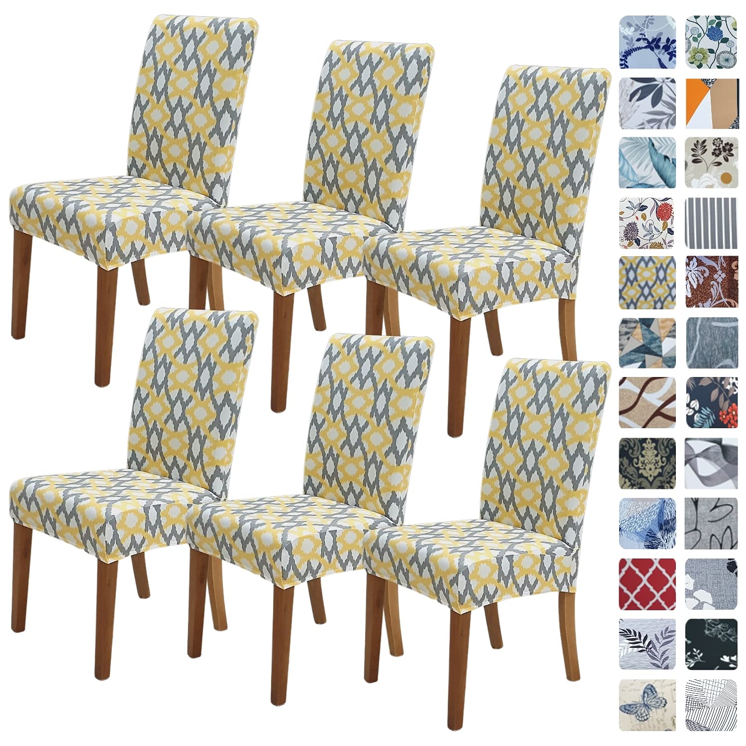 SPRINGRICO Chair Covers for Dining Room 6 Pack, Stretch Dining Chair Cover, Washable Spandex Kitchen Parsons Chair Slipcovers, Removable Seat Protector for Home or Party (Set of 6, Floral Beige)