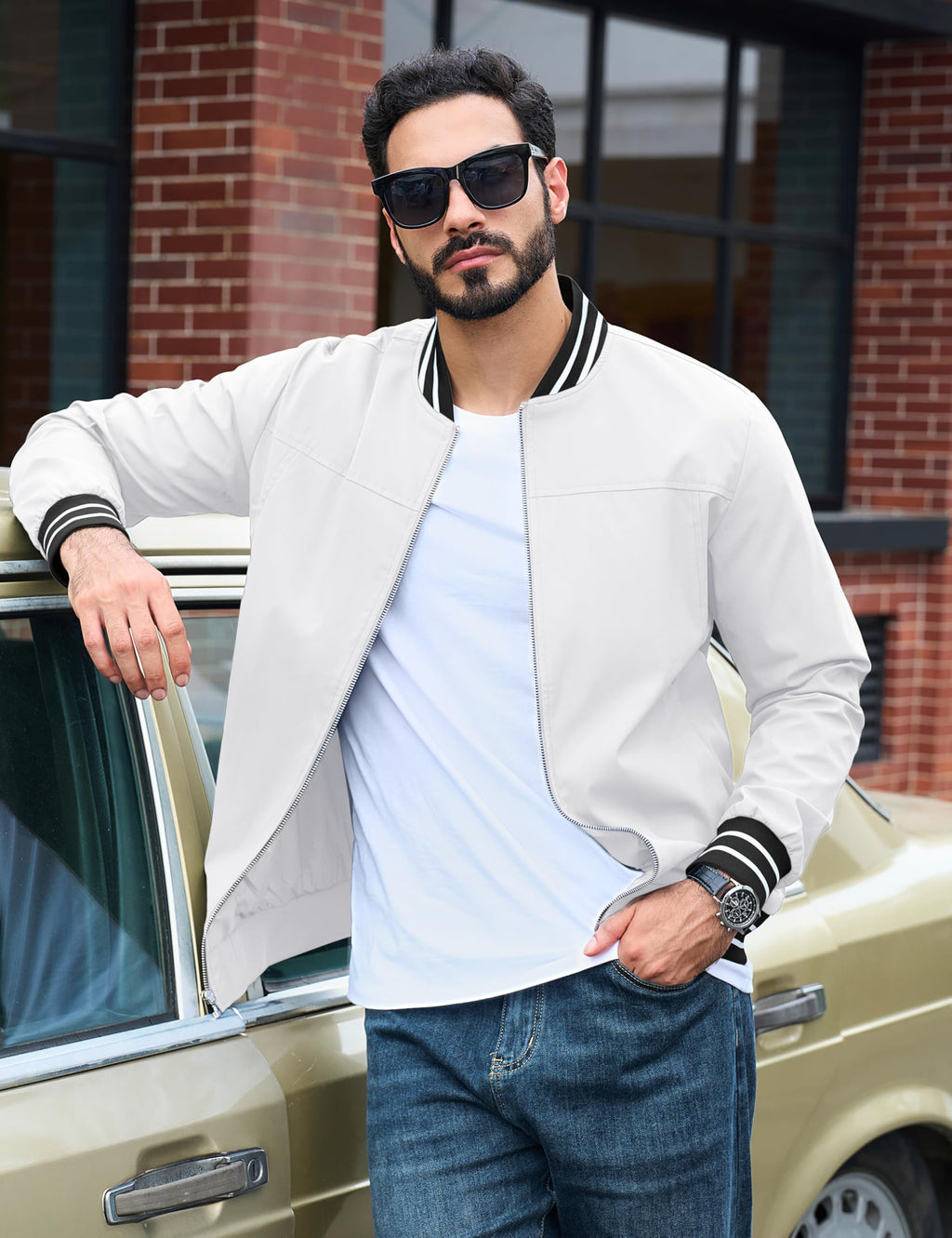 TACVASEN Men's Lightweight Jacket Casual Spring Fall Windbreaker Bomber Zip Up Coat With Pocket