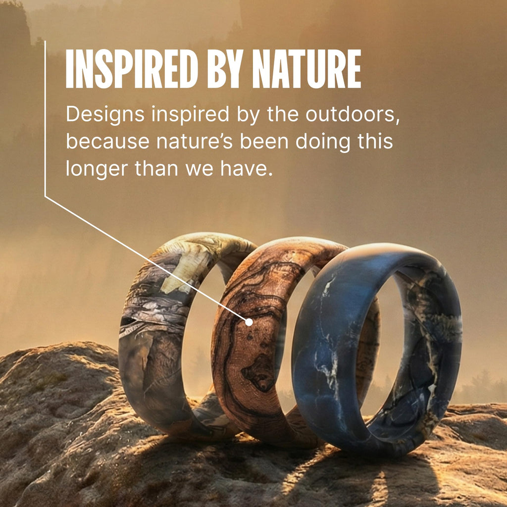 Groove Life Mossy Oak Camo Silicone Ring Breathable Rubber Wedding Rings for Men and Women, Unique Design, Comfort Fit Ring