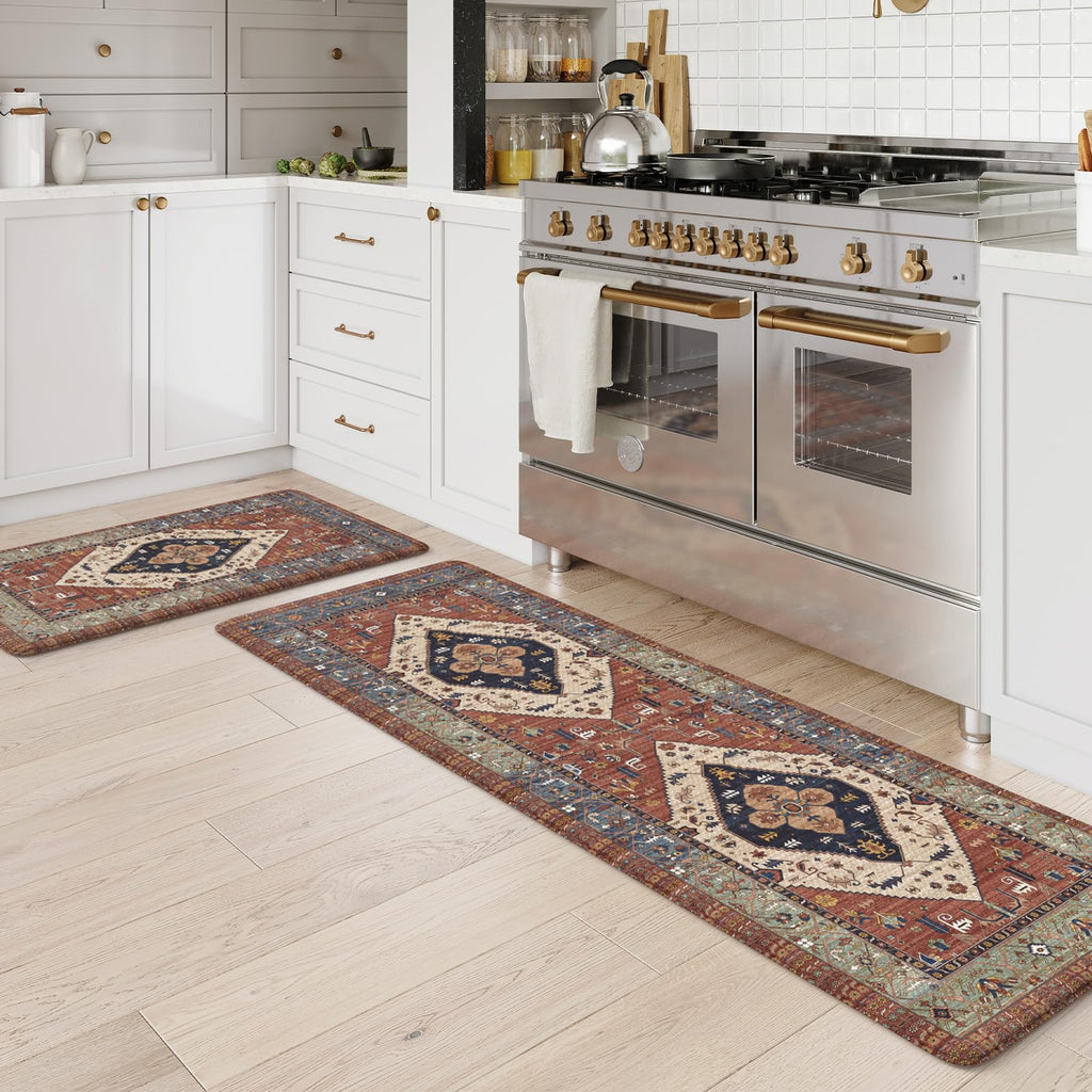 KIMODE Kitchen Mats 2PCS,Cushioned Anti Fatigue Kitchen Rugs and Mats,Non Skid Waterproof Kitchen Mats for Floor,Comfort Foam Standing Mat for Home Decor, Office,Sink,Laundry Room,Desk,Black and White