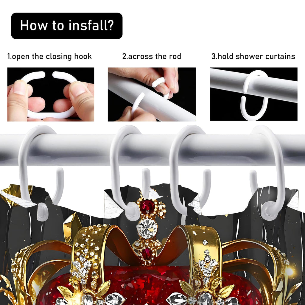 AZHM Golden Crown Print Shower Curtain Set Black Luxury Bathroom Accessories Sets with Shower Curtain and Rugs