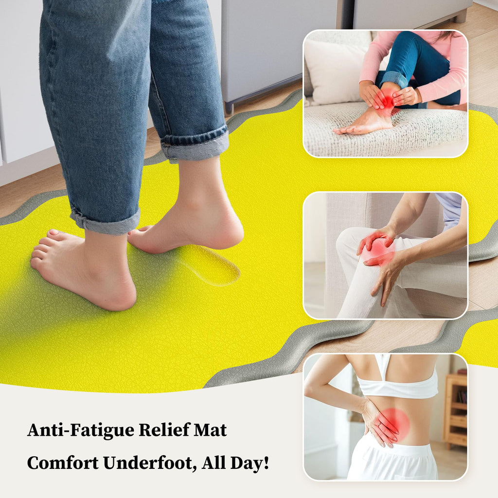 Arenarug Upgrade Scalloped Embossed Kitchen Mats for Floor 2PCS Cushioned Anti Fatigue Waterproof Foam Kitchen Rugs Non Slip Washable Comfort Standing Mat for Office Sink Laundry, Black