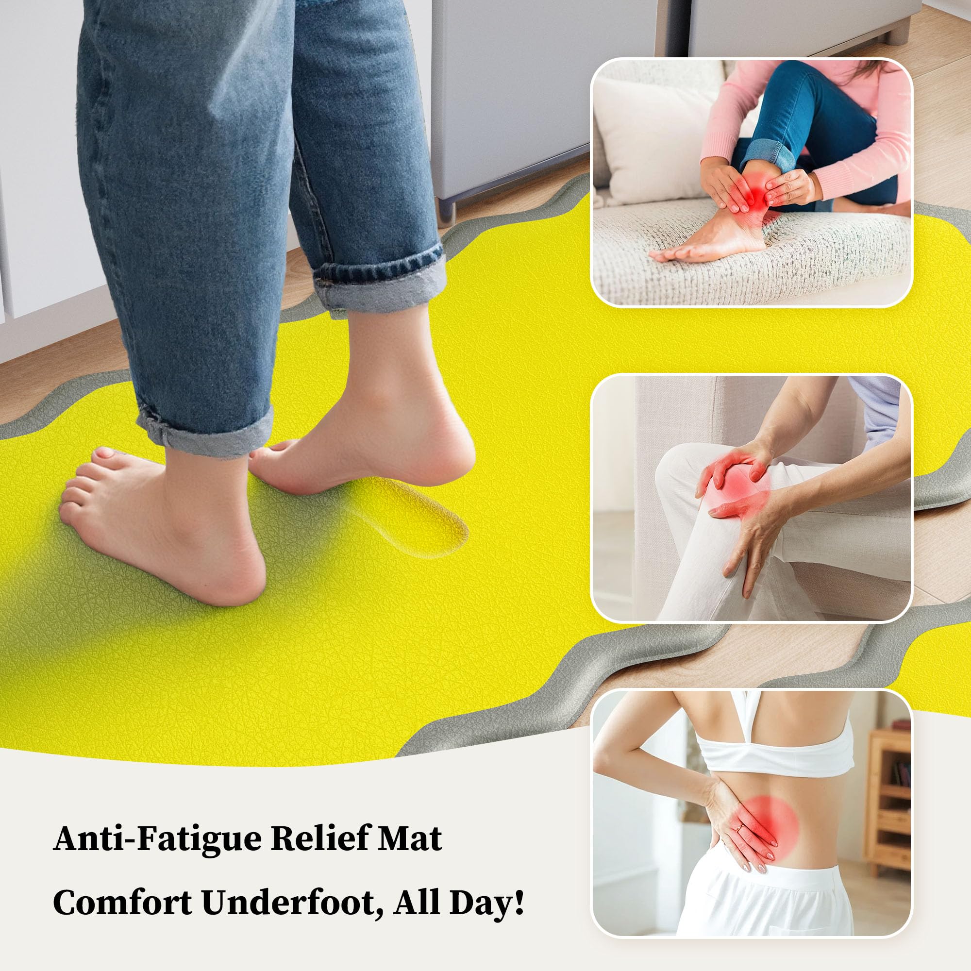 Arenarug Upgrade Scalloped Embossed Kitchen Mats for Floor 2PCS Cushioned Anti Fatigue Waterproof Foam Kitchen Rugs Non Slip Washable Comfort Standing Mat for Office Sink Laundry, Black