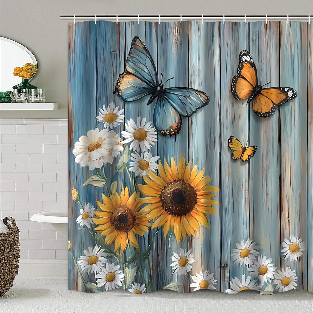 AZHM 4PCS Lotus Shower Curtain Set Black and Gold Flower Bathroom Decor Sets with Shower Curtain and Rugs and Accessories with 12 Hooks for Toilet