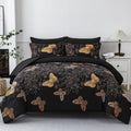 Yogeneg 7 Piece Bed in a Bag King Size Comforter Set Black Bedding Set,Gold Butterfly Leaves Printed on Black Reversible Design,Soft Microfiber Comforter with Sheet Set,All Season(Butterfly,King)