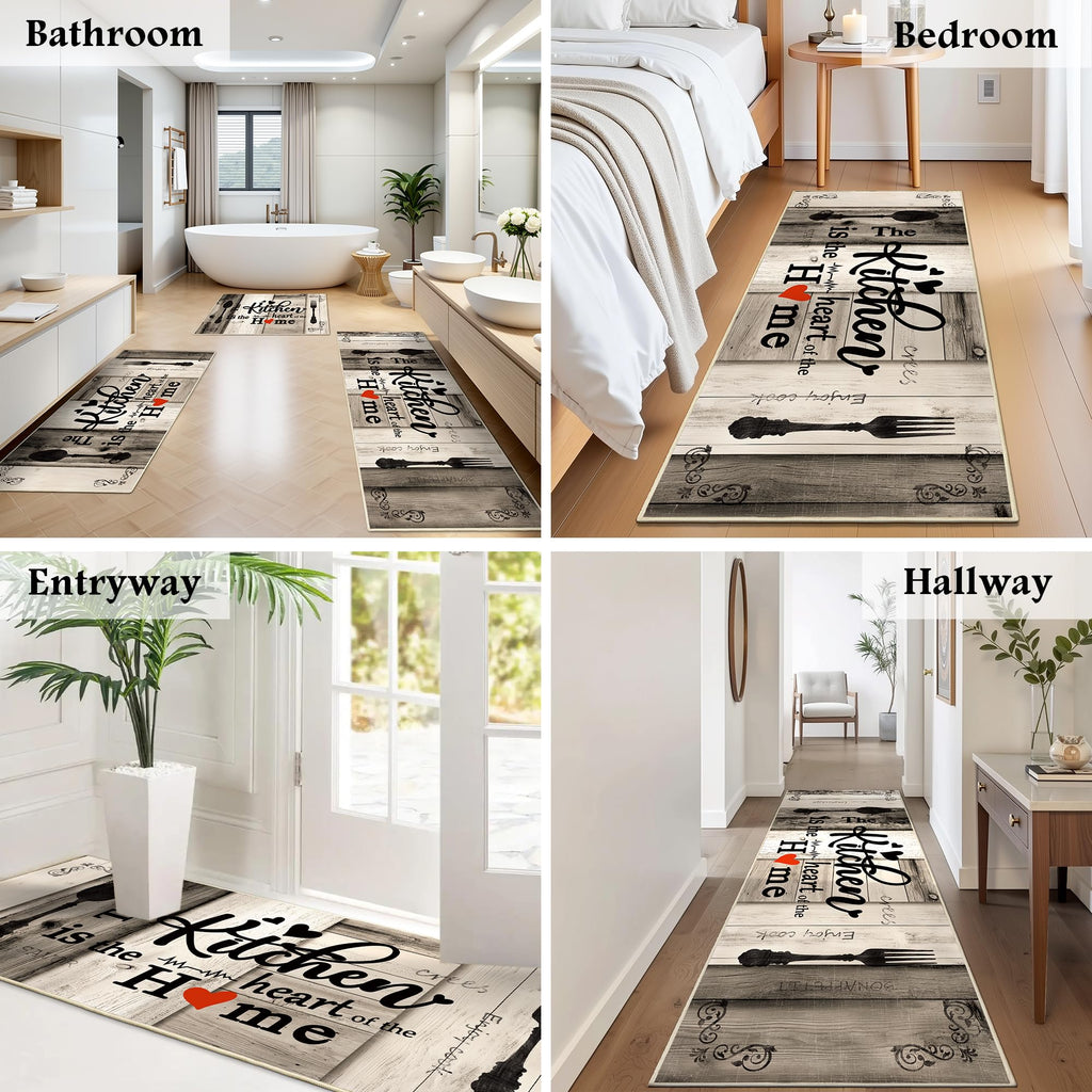 Tritard 100% Non Slip Kitchen Mats for Floor Washable Kitchen Rugs Sets of 3 Farmhouse Kitchen Runner Rug Soft Rustic Kitchen Floor Carpet for Hallway, Laundry, Sink, Office, Brown