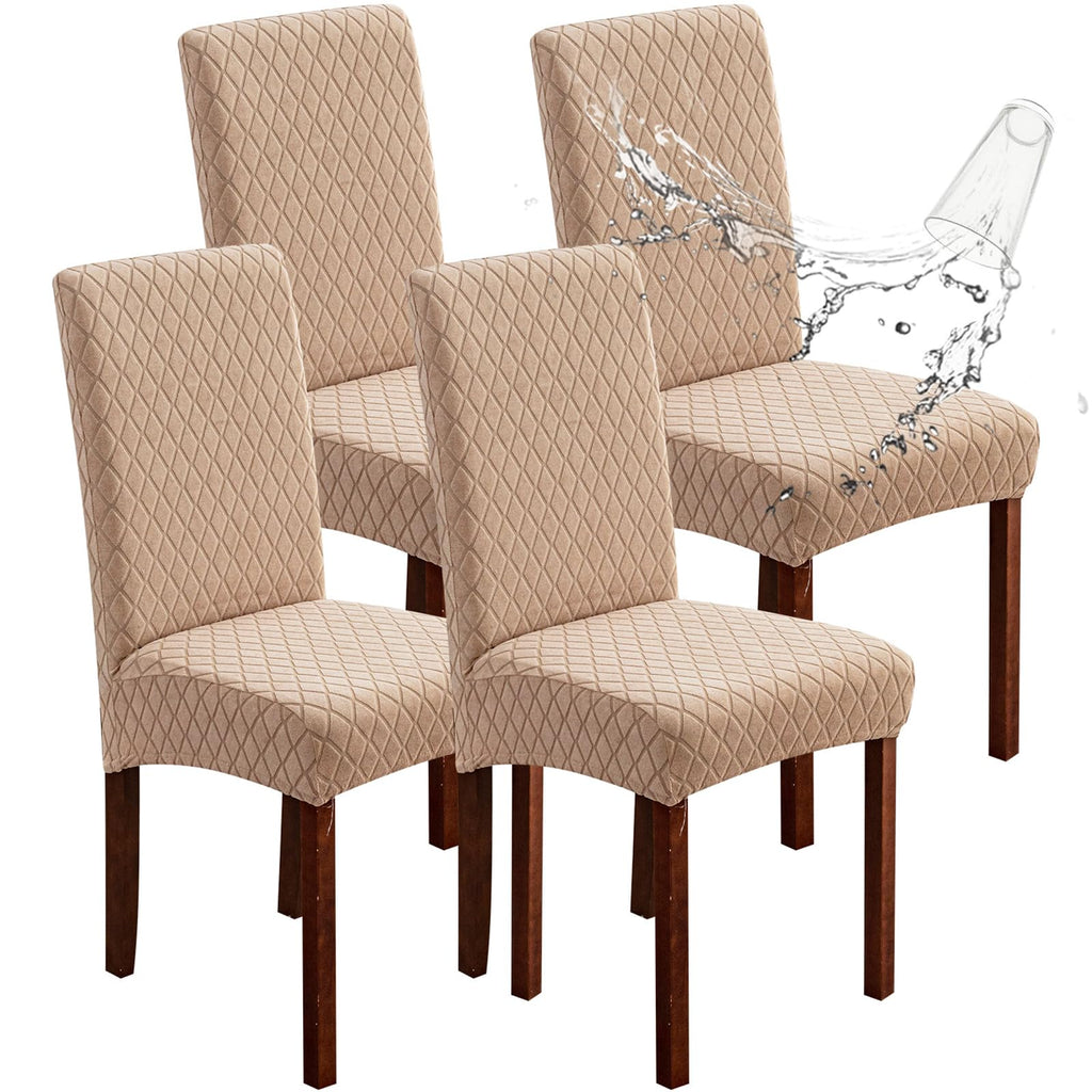 Genina Waterproof Chair Covers for Dining Room 6 Pack, Stretch Jacquard Dining Chair Cover Removable Washable Chair Protectors Cover for Kitchen, Home (Leaves-Warm Gray, 6 PCS)