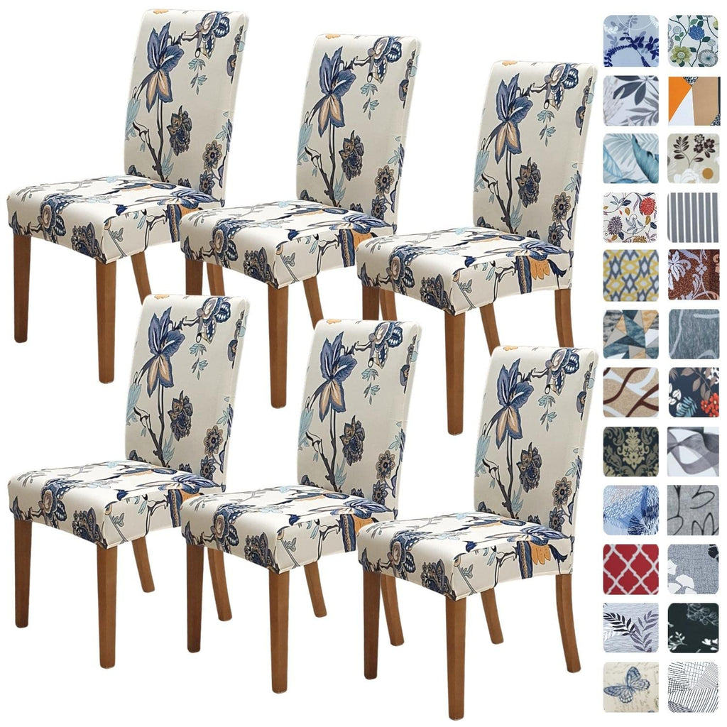 SPRINGRICO Chair Covers for Dining Room 6 Pack, Stretch Dining Chair Cover, Washable Spandex Kitchen Parsons Chair Slipcovers, Removable Seat Protector for Home or Party (Set of 6, Floral Beige)