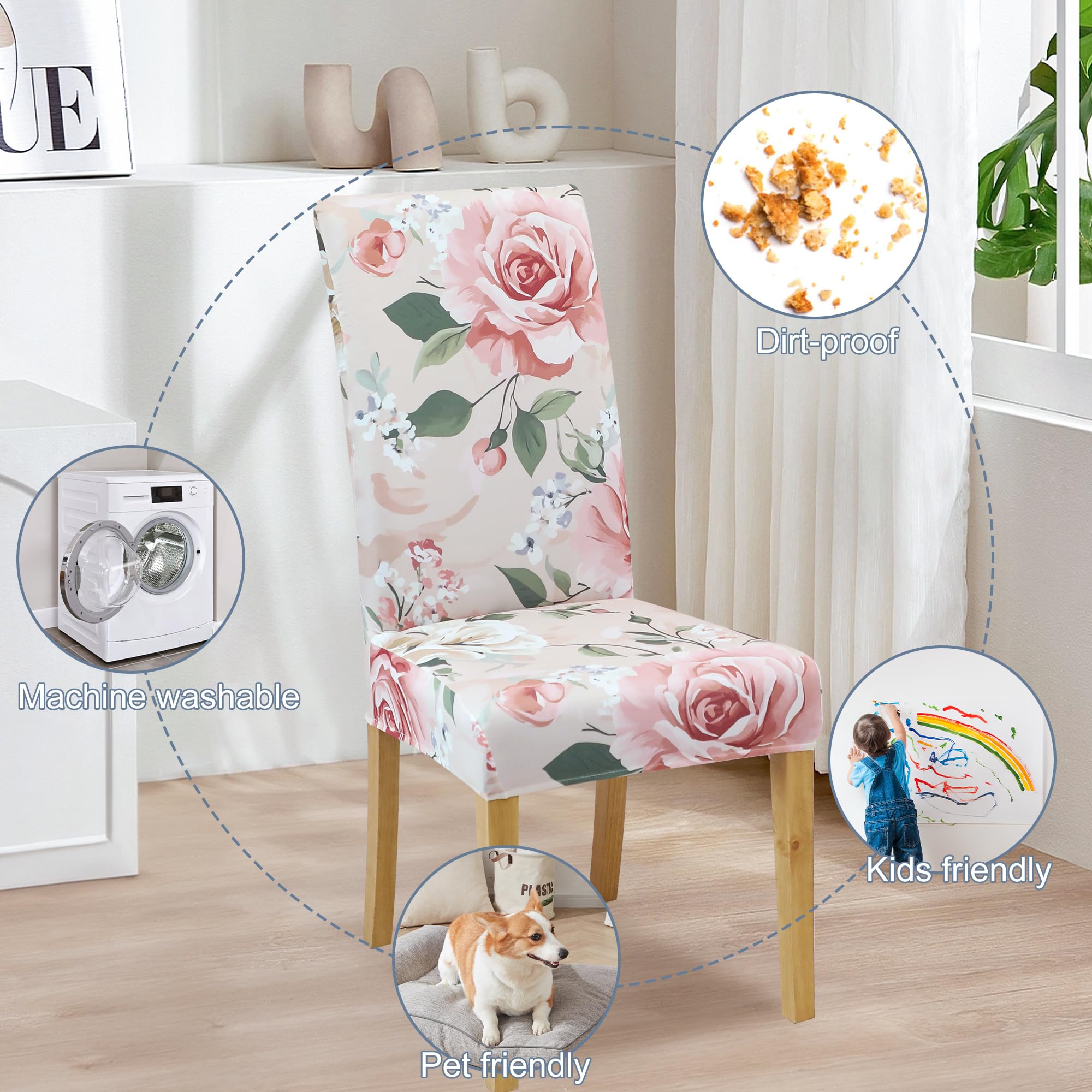 BIETYONE Stretch Dining Chair Covers Set of 6, Soft Removable Washable Kitchen Parsons Chair Slipcovers, High Elastic Seat Protector for Home Hotel Banquet