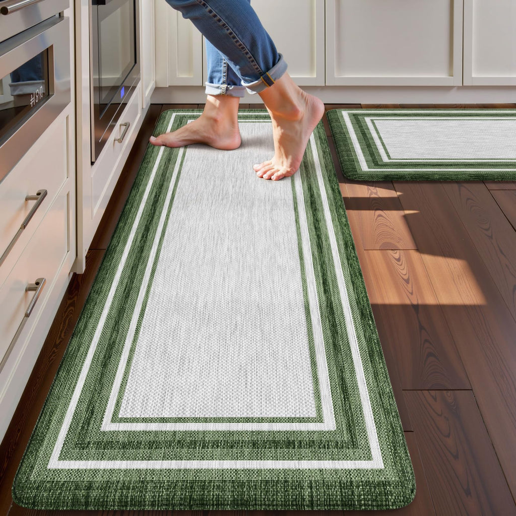KIMODE Kitchen Mats 2PCS,Cushioned Anti Fatigue Kitchen Rugs and Mats,Non Skid Waterproof Kitchen Mats for Floor,Comfort Foam Standing Mat for Home Decor, Office,Sink,Laundry Room,Desk,Black and White