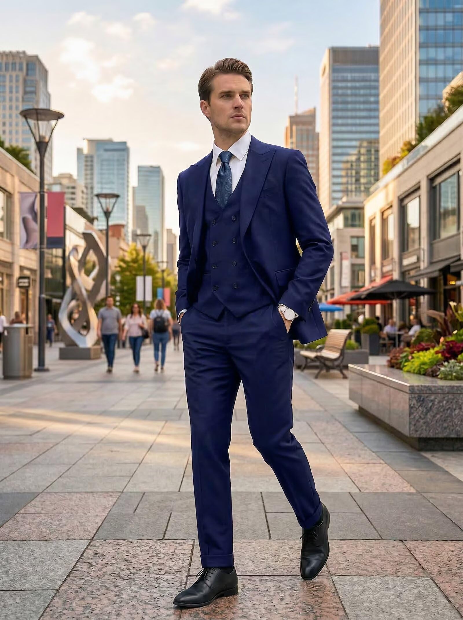 Mens Suit 3 Piece Double Breasted Suit Men Formal Business Tuxedos Blazer Vest Pants Set for Wedding Party Dinner