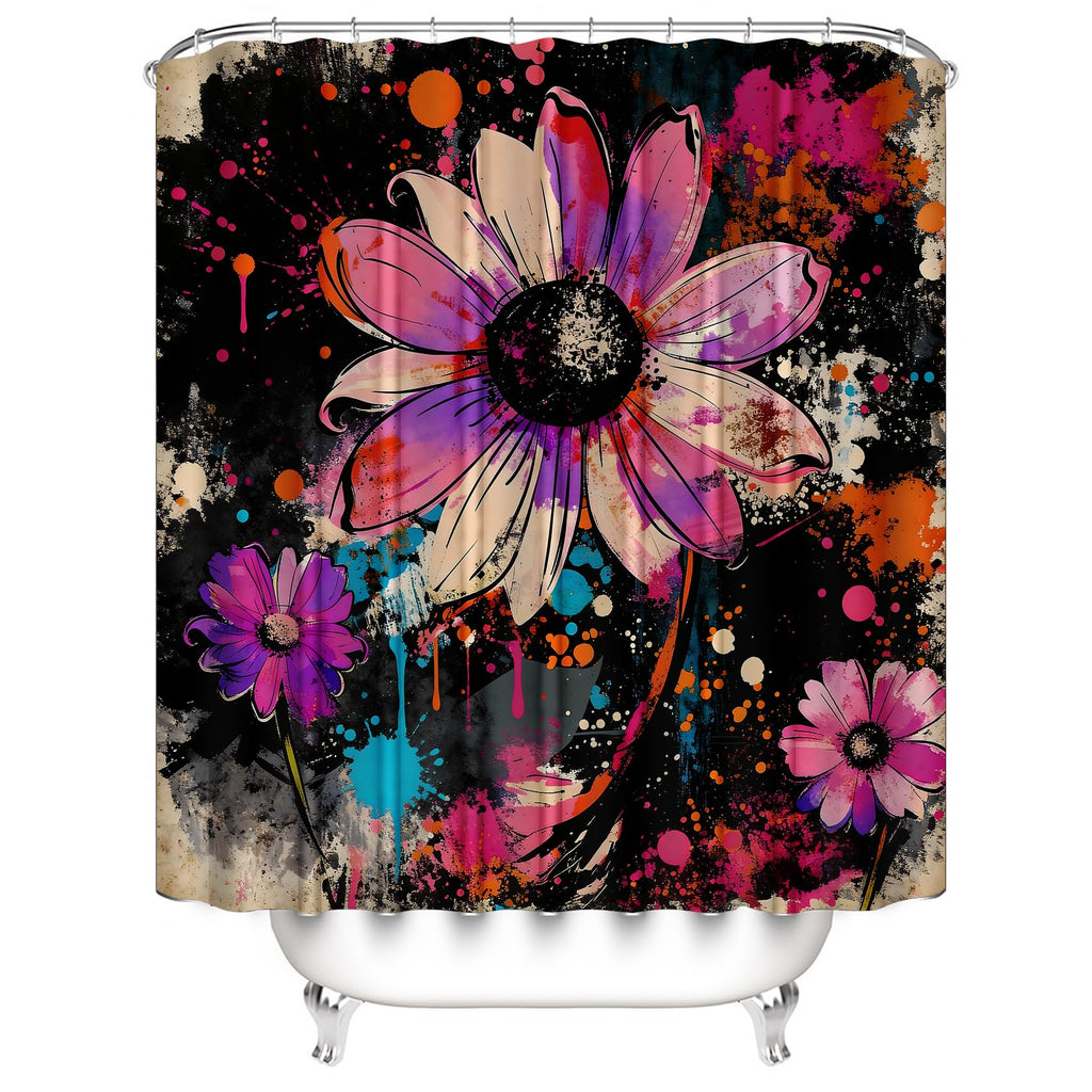 AZHM 4PCS Lotus Shower Curtain Set Black and Gold Flower Bathroom Decor Sets with Shower Curtain and Rugs and Accessories with 12 Hooks for Toilet