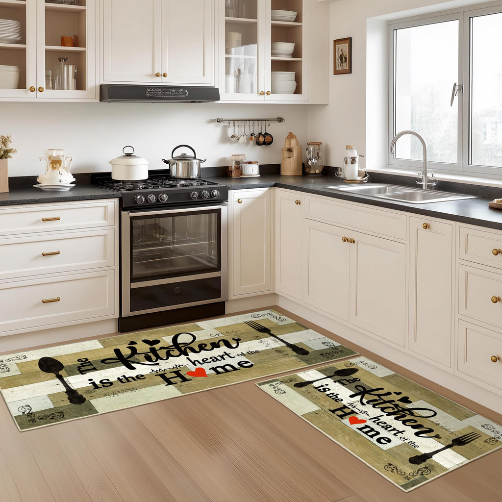Tritard 100% Non Slip Kitchen Mats for Floor Washable Kitchen Rugs Sets of 3 Farmhouse Kitchen Runner Rug Soft Rustic Kitchen Floor Carpet for Hallway, Laundry, Sink, Office, Brown