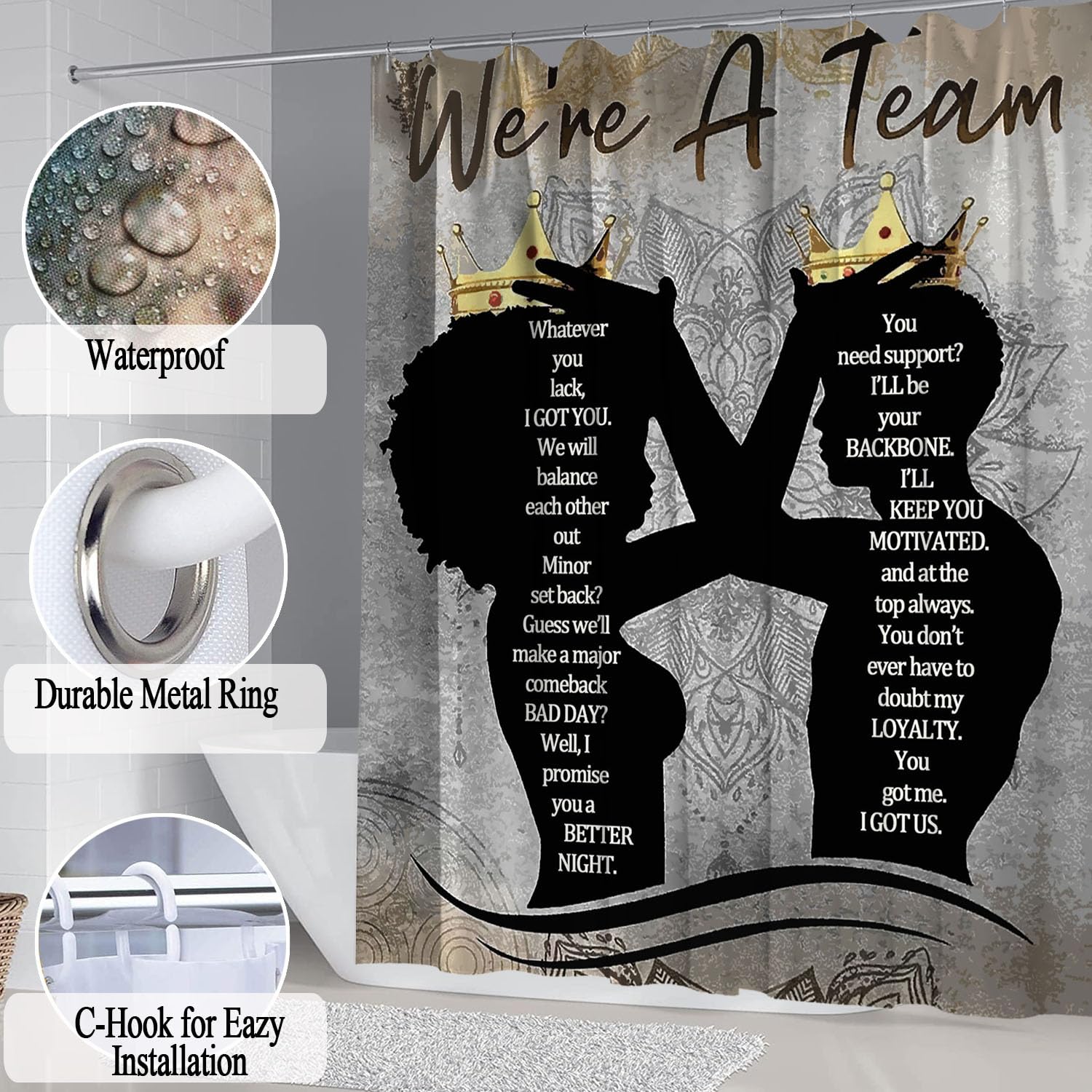 African American Shower Curtain Sets for Bathroom, Black Praying King Bathroom Sets with Waterproof Shower Curtain and Non-Slip Rugs Toilet Lid Cover Bath Mat, Cool Unique Man Bathroom Decor Sets
