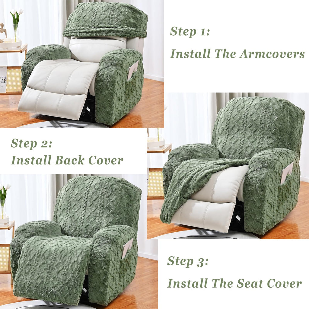 JOKIVTOU Recliner Chair Covers 4-Pieces Reclining Chair Slipcovers with Pocket& Elastic Bottom, Soft Feel Fitted Lazy Boy Sofa Couch Cover Washable, Stretch Recliner Furniture Protector