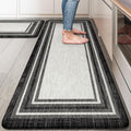KIMODE Kitchen Mats 2PCS,Cushioned Anti Fatigue Kitchen Rugs and Mats,Non Skid Waterproof Kitchen Mats for Floor,Comfort Foam Standing Mat for Home Decor, Office,Sink,Laundry Room,Desk,Black and White