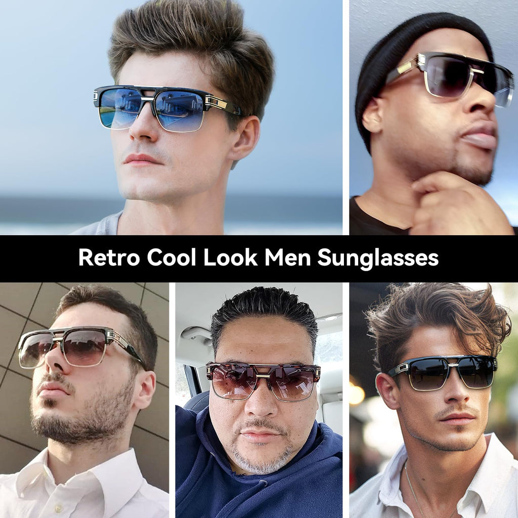 Dollger Square Sunglasses for Men Classic Oversized Sun Glasses Retro Semi Rimless Gold Alloy Frame UV400