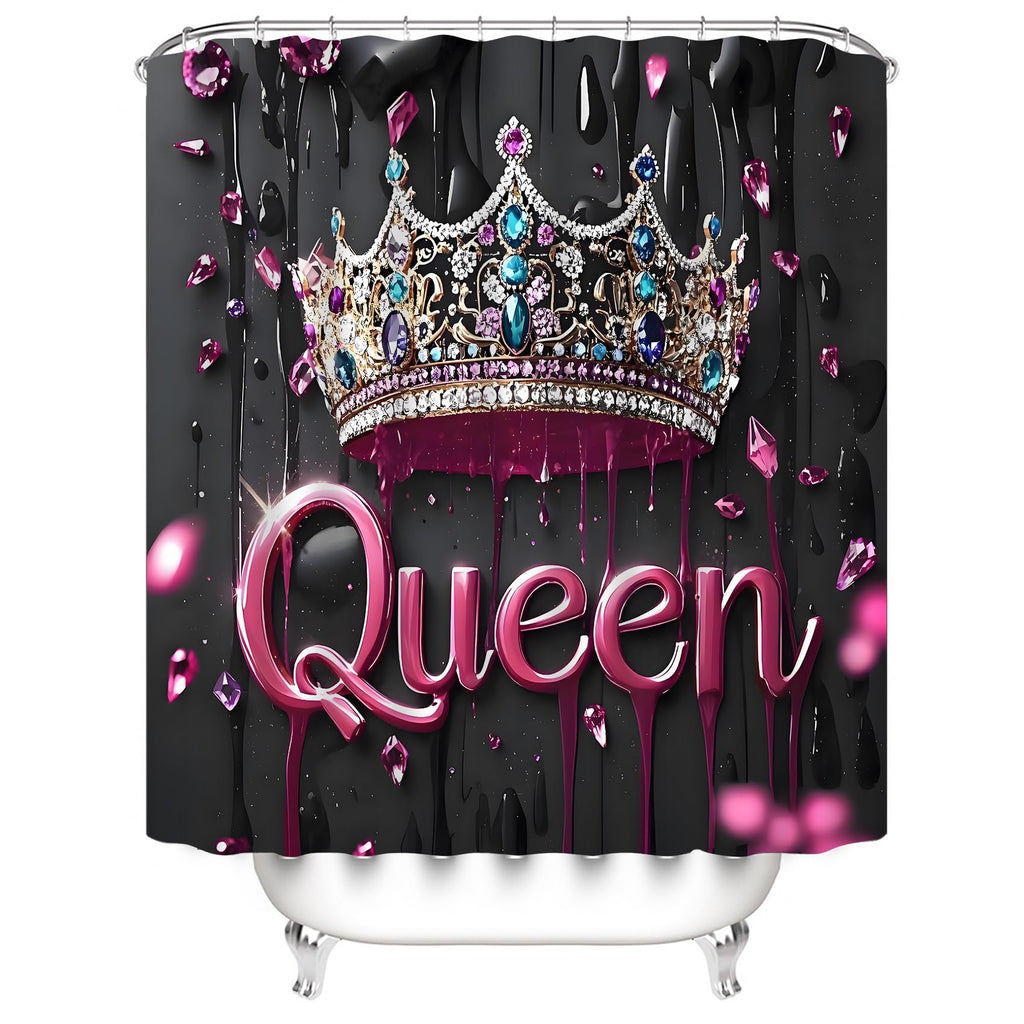 AZHM Golden Crown Print Shower Curtain Set Black Luxury Bathroom Accessories Sets with Shower Curtain and Rugs