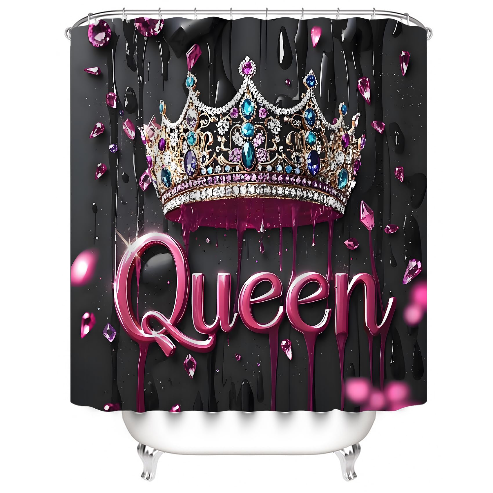 AZHM Golden Crown Print Shower Curtain Set Black Luxury Bathroom Accessories Sets with Shower Curtain and Rugs