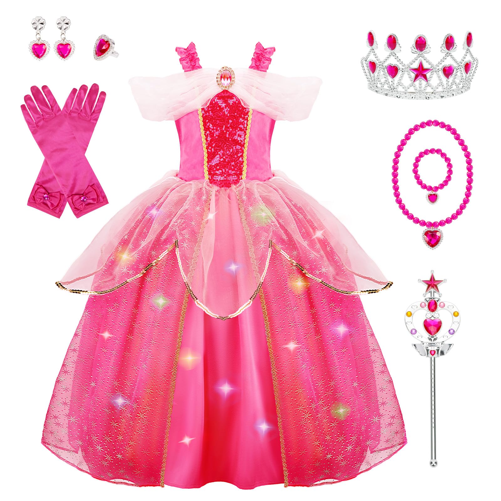 Meland Princess Dresses for Girls - Light Up Princess Dress Up for 3-10 Year Old, Costume for Girls Halloween Birthday