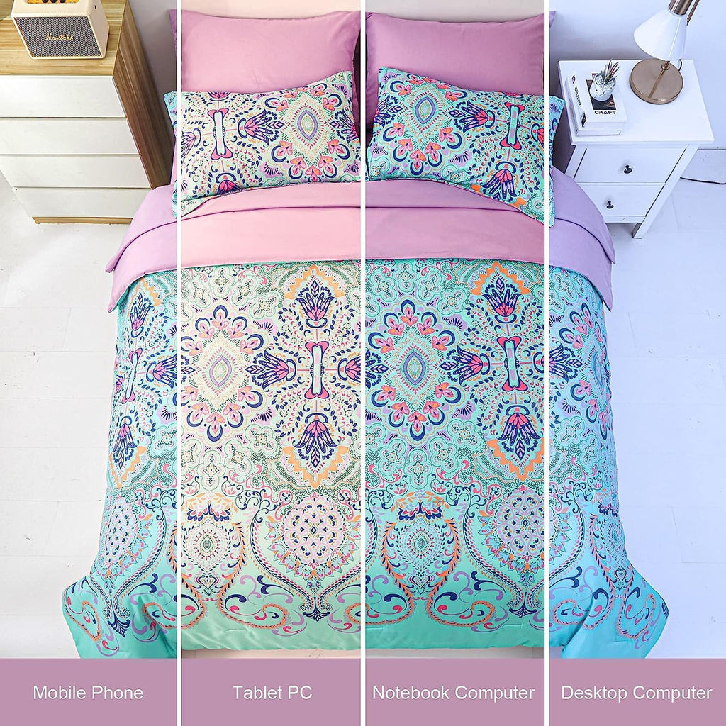 DHSFKBE 7 Piece Bed in a Bag Floral Comforter Set, Botanical Flowers Comforter and Sheet Set, Soft Microfiber Lightweight Bedding Comforter Set for All Season(Dark Floral, King)