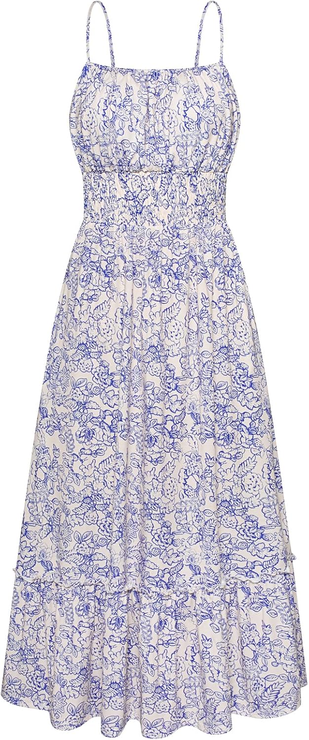 GRACE KARIN Summer Dresses for Women 2026 Vacation,Smocked Floral Maxi Dress,Boho Beach Sundress with Pocket Fashion Clothing