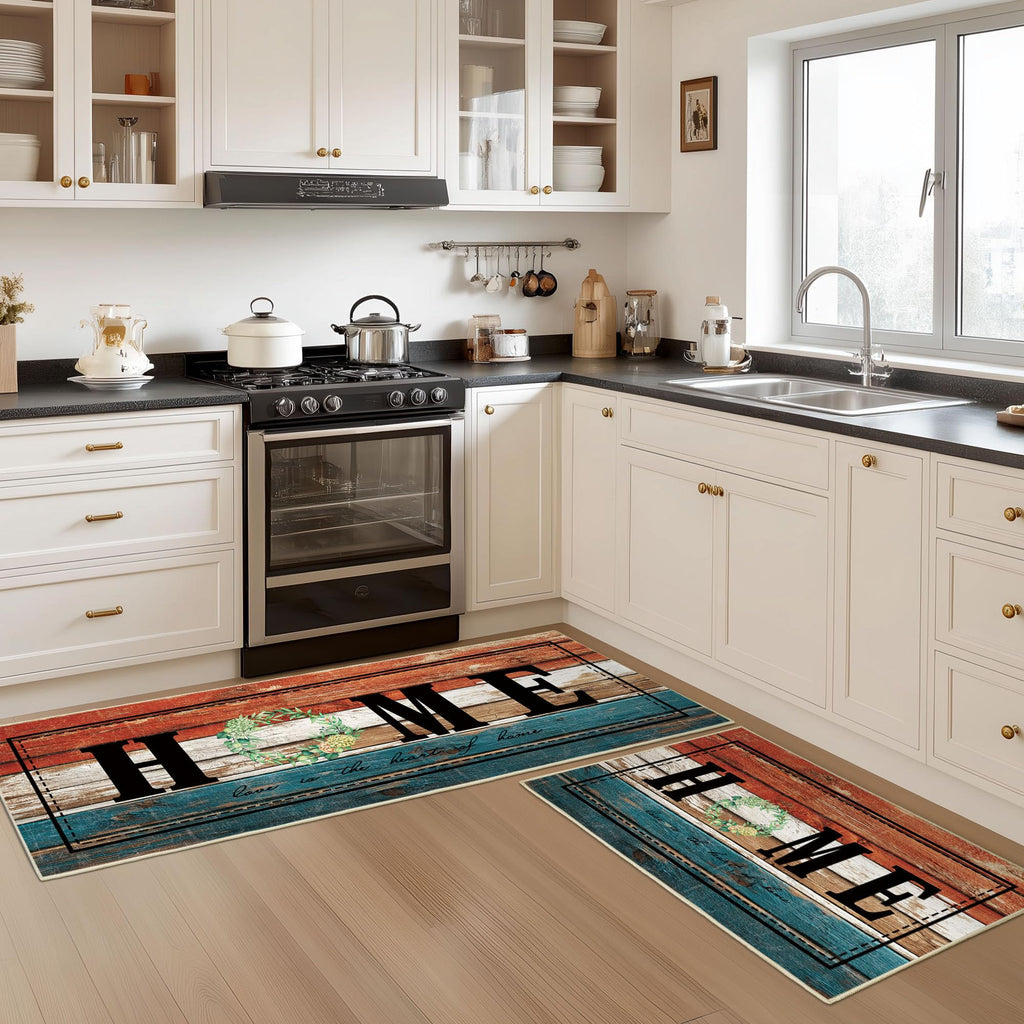 Tritard 100% Non Slip Kitchen Mats for Floor Washable Kitchen Rugs Sets of 3 Farmhouse Kitchen Runner Rug Soft Rustic Kitchen Floor Carpet for Hallway, Laundry, Sink, Office, Brown