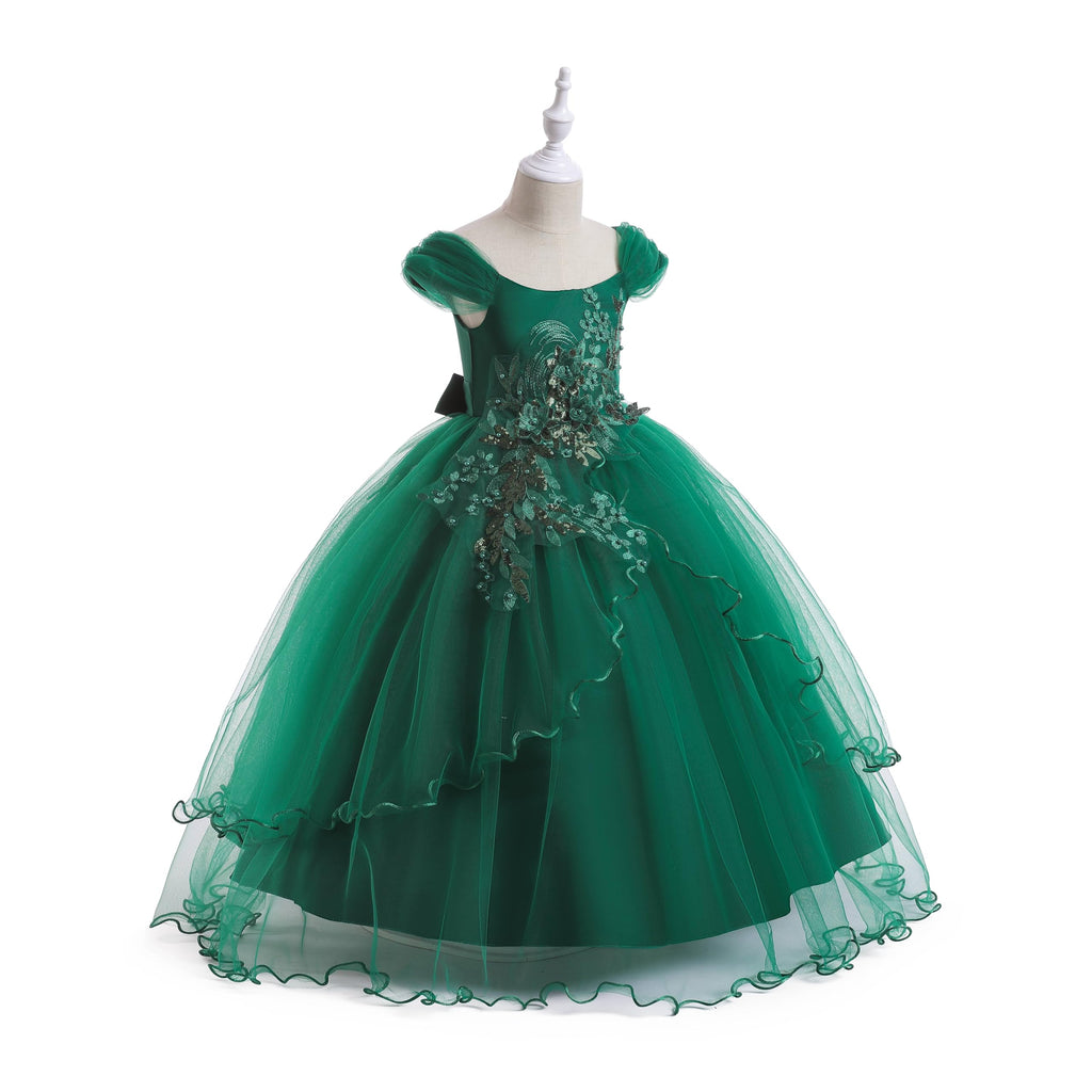 Weileenice Vintage Off the Shoulder Flower Girl Dress Lace Embroidery Little/Big Girls Wedding Bridesmaid Holiday Ballgown