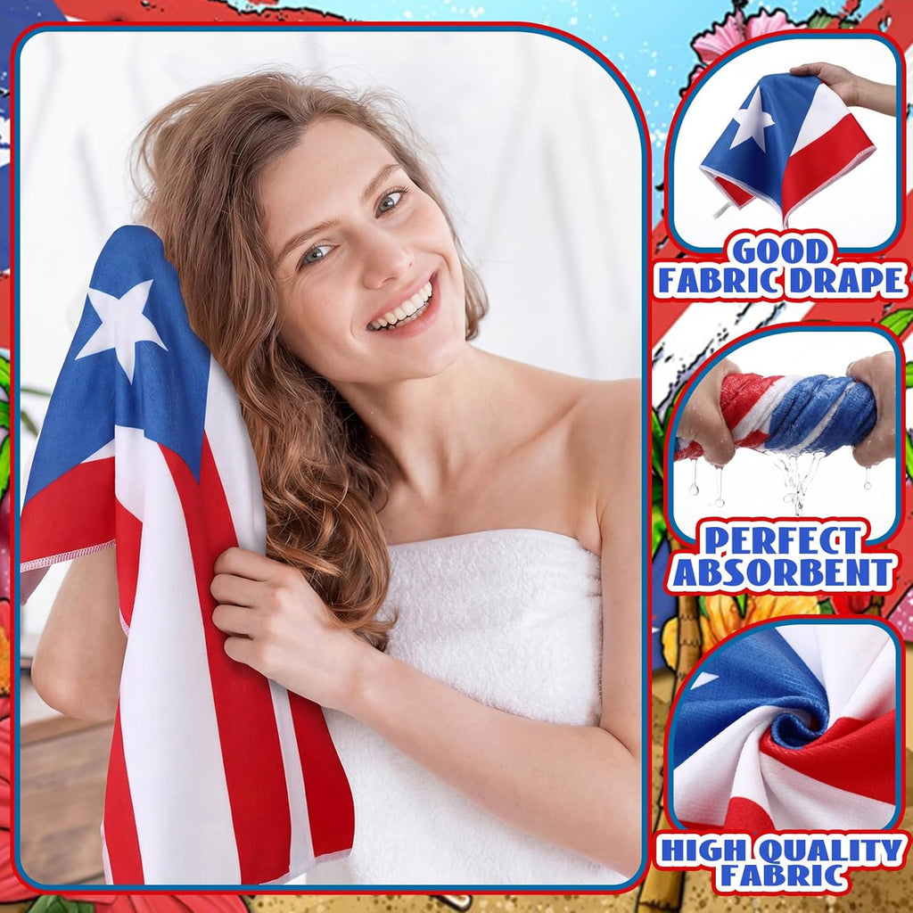 8 Pcs Puerto Rico Bathroom Shower Curtain Set Puerto Rico Bathroom Decor Set Include Shower Curtain Non-Slip Rug Bath Mat Toilet Lid Cover and 4 Towels with 12 Hooks
