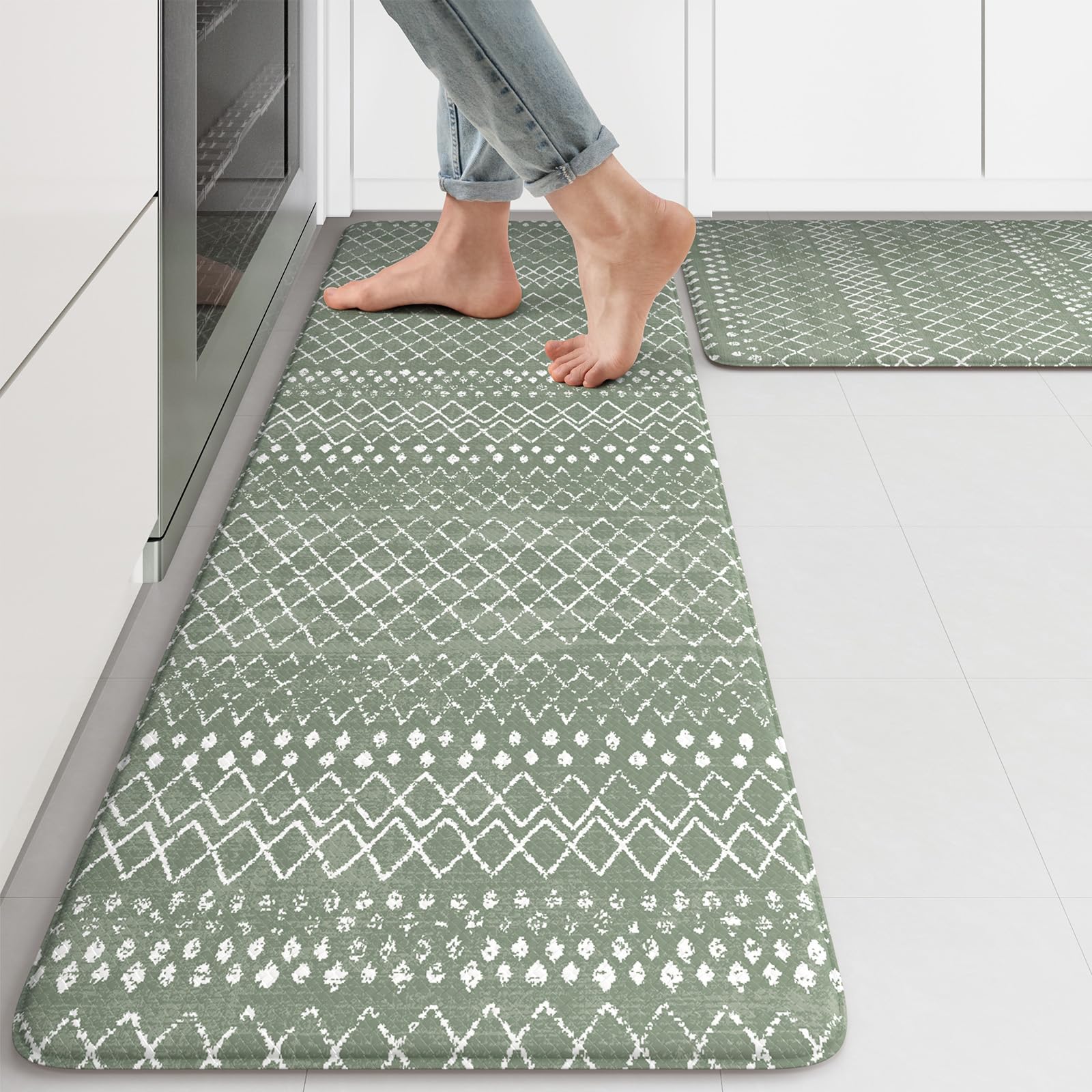 KIMODE Kitchen Mats 2PCS,Cushioned Anti Fatigue Kitchen Rugs and Mats,Non Skid Waterproof Kitchen Mats for Floor,Comfort Foam Standing Mat for Home Decor, Office,Sink,Laundry Room,Desk,Black and White