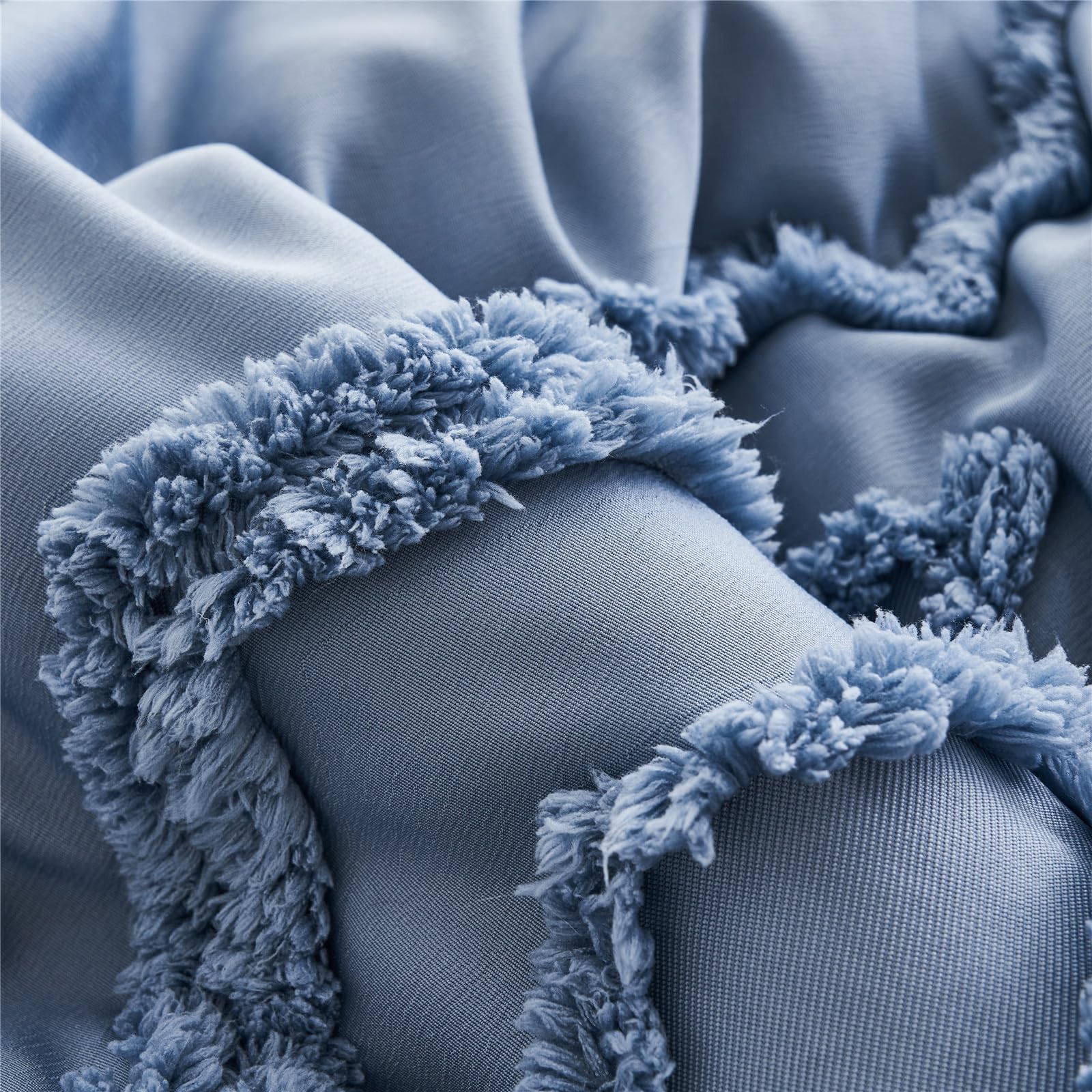 KAKIJUMN Grey Tufted Comforter Set King Size 7 Piece Bed in a Bag, Shabby Chic Boho Comforter and Sheet Set, Pom Pom Textured Bed Set, All Season Soft Microfiber Complete Bedding Set(Grey,King)