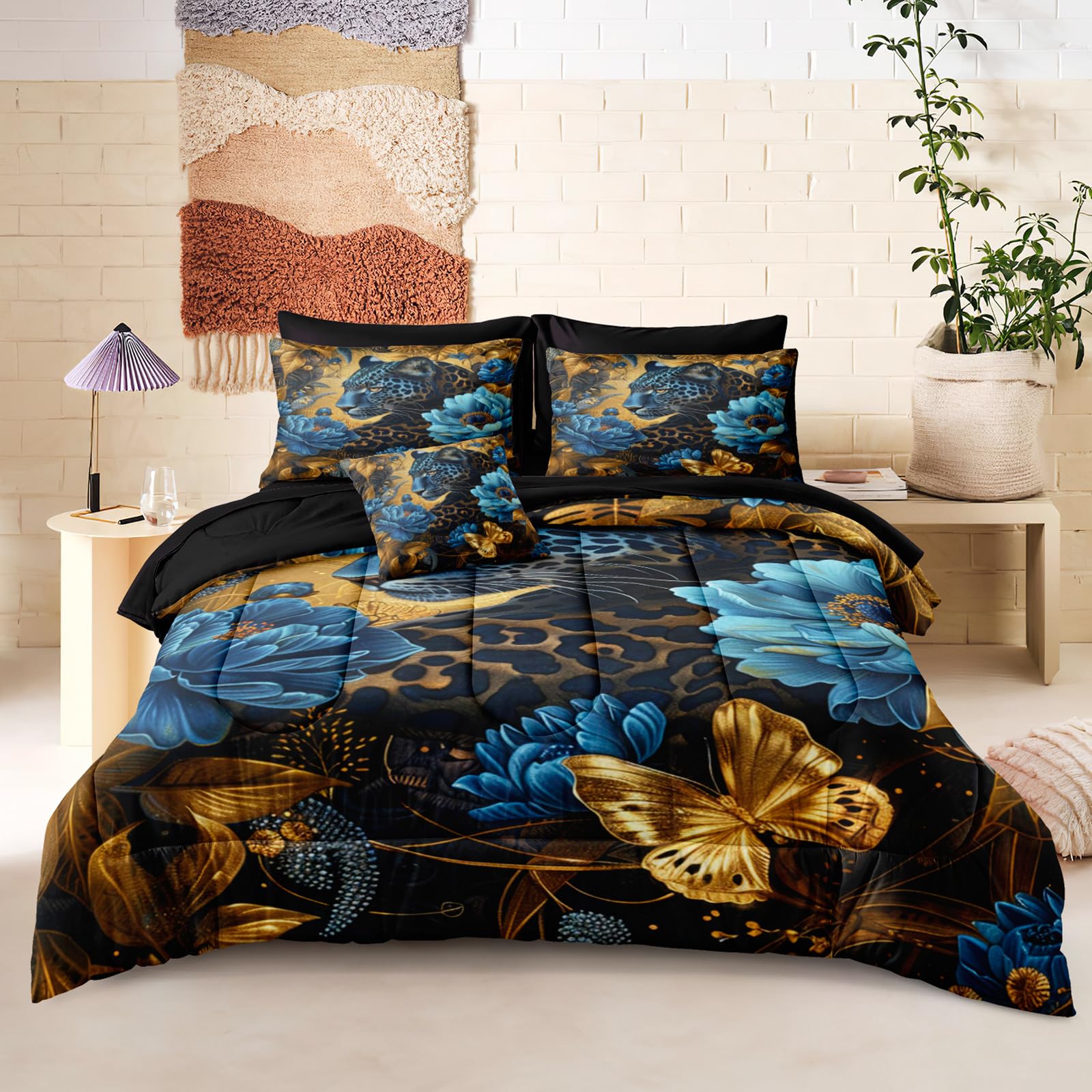 Ancient Egypt Comforter Set Black Gold Bedding Set Pharaoh Tribal Retro Comforter Egypt Cultural Theme Bedroom Decor Boho Exotic Vintage Bedding King Bed in A Bag