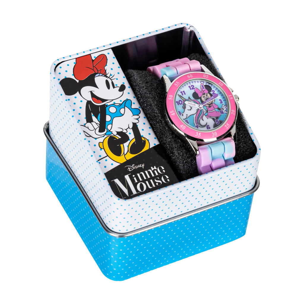 Minnie Mouse Time Teacher Watch for Girls - Analog Time Learning with Easy-to-Read Numbers and Comfortable Silicone Band