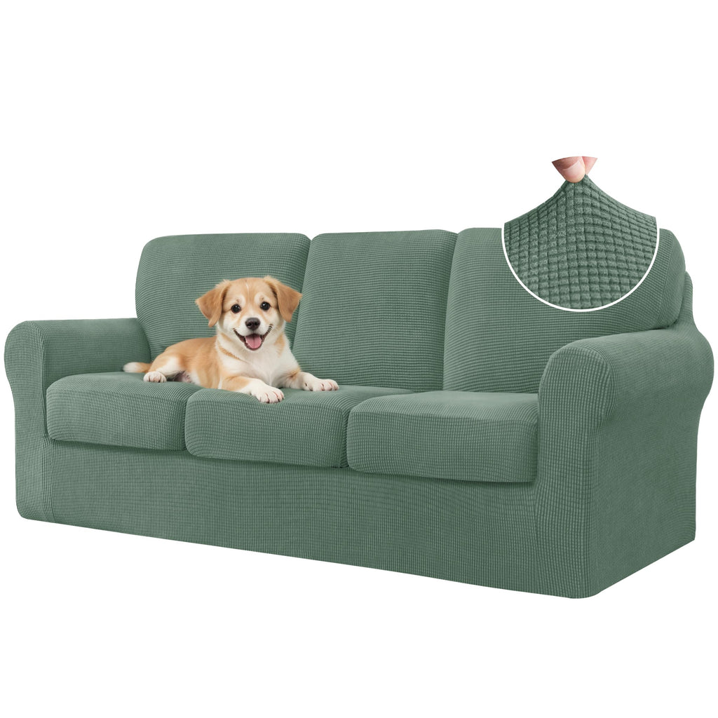 CHUN YI 7 Piece Couch Covers Sofa Covers Washable, Stretch Sofa Slipcovers for 3 Cushion Couch with Seperate Backrest and Cushion Covers, Anti Slip Furniture Protector for Dogs Pets (Large, Grey)