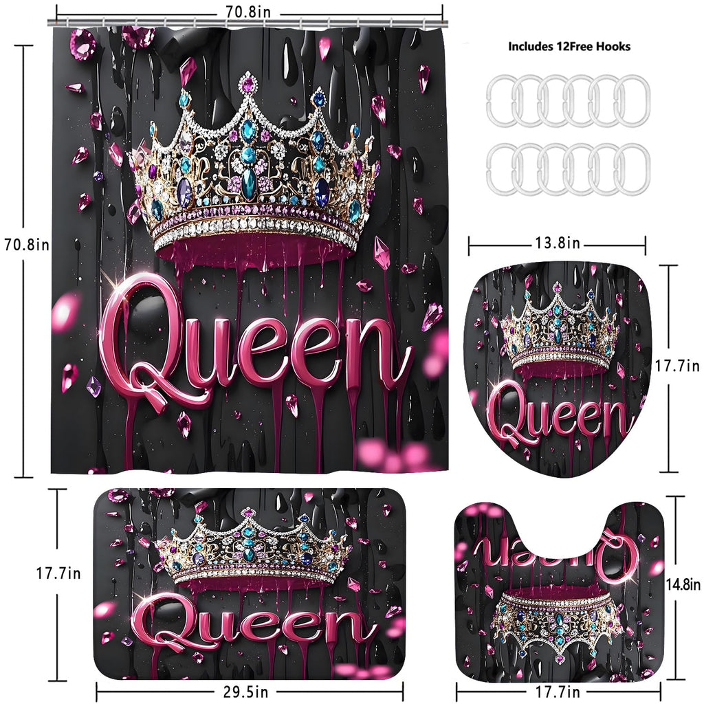 AZHM Golden Crown Print Shower Curtain Set Black Luxury Bathroom Accessories Sets with Shower Curtain and Rugs