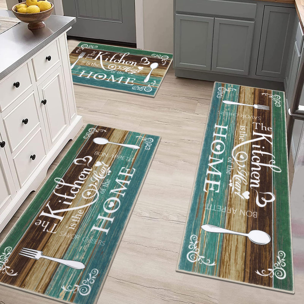 Vaukki Boho Kitchen Rug Sets 3 Pieces, Washable Kitchen Mats for Floor, Non Slip Soft Kitchen Area Rug Floor Mat for Kitchen, Laundry Room and Hallway (Grey and Beige, 20''x32''+20''x47''+20''x59'')