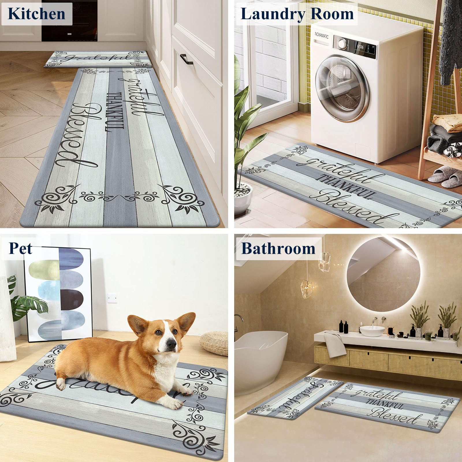 HEBE Anti Fatigue Kitchen Mat Set of 2 Non Slip Cushioned Kitchen Mats for Floor Waterproof Farmhouse Kitchen Rugs and Mats Set Comfort Standing Desk Mat Carpet for Sink,Office,Laundry