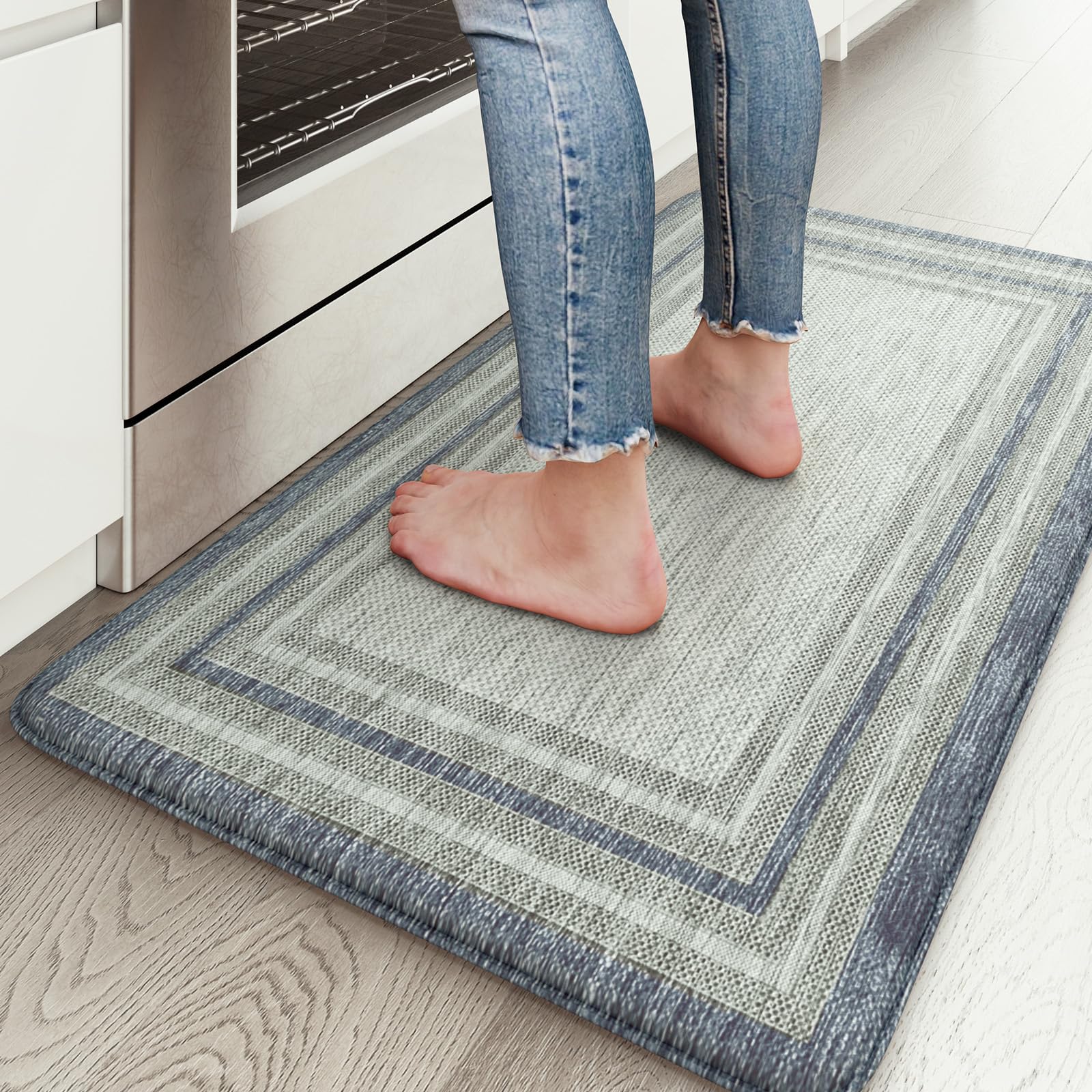 KIMODE Kitchen Mats 2PCS,Cushioned Anti Fatigue Kitchen Rugs and Mats,Non Skid Waterproof Kitchen Mats for Floor,Comfort Foam Standing Mat for Home Decor, Office,Sink,Laundry Room,Desk,Black and White