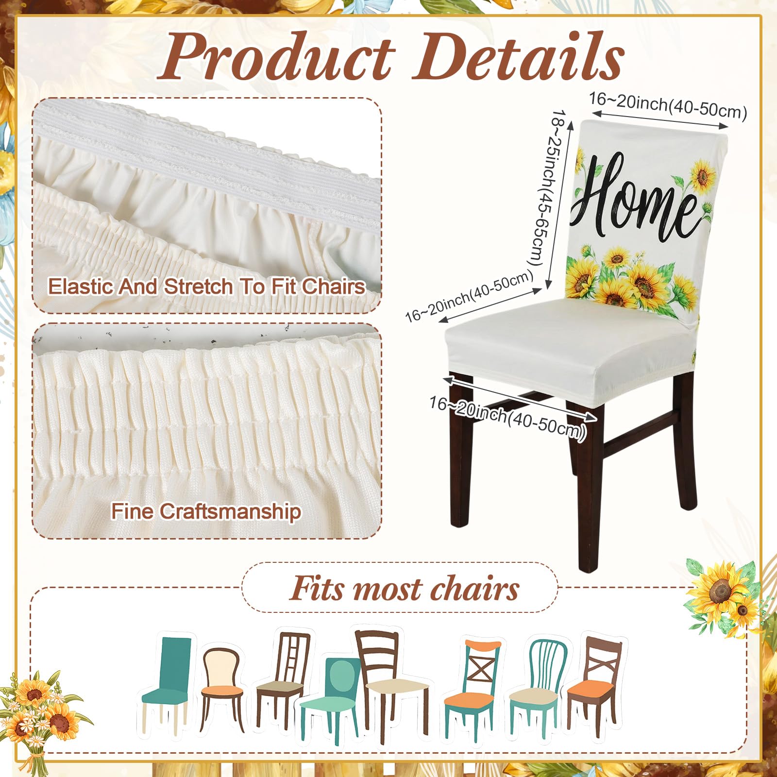 7 Pcs Sunflower Chair Covers and Tablecloth Set 60 x 84 Inch Waterproof Stain Rectangular Table Cover with Stretchable Removable Chair Slipcovers for Dining Room Kitchen Patio Summer Parties