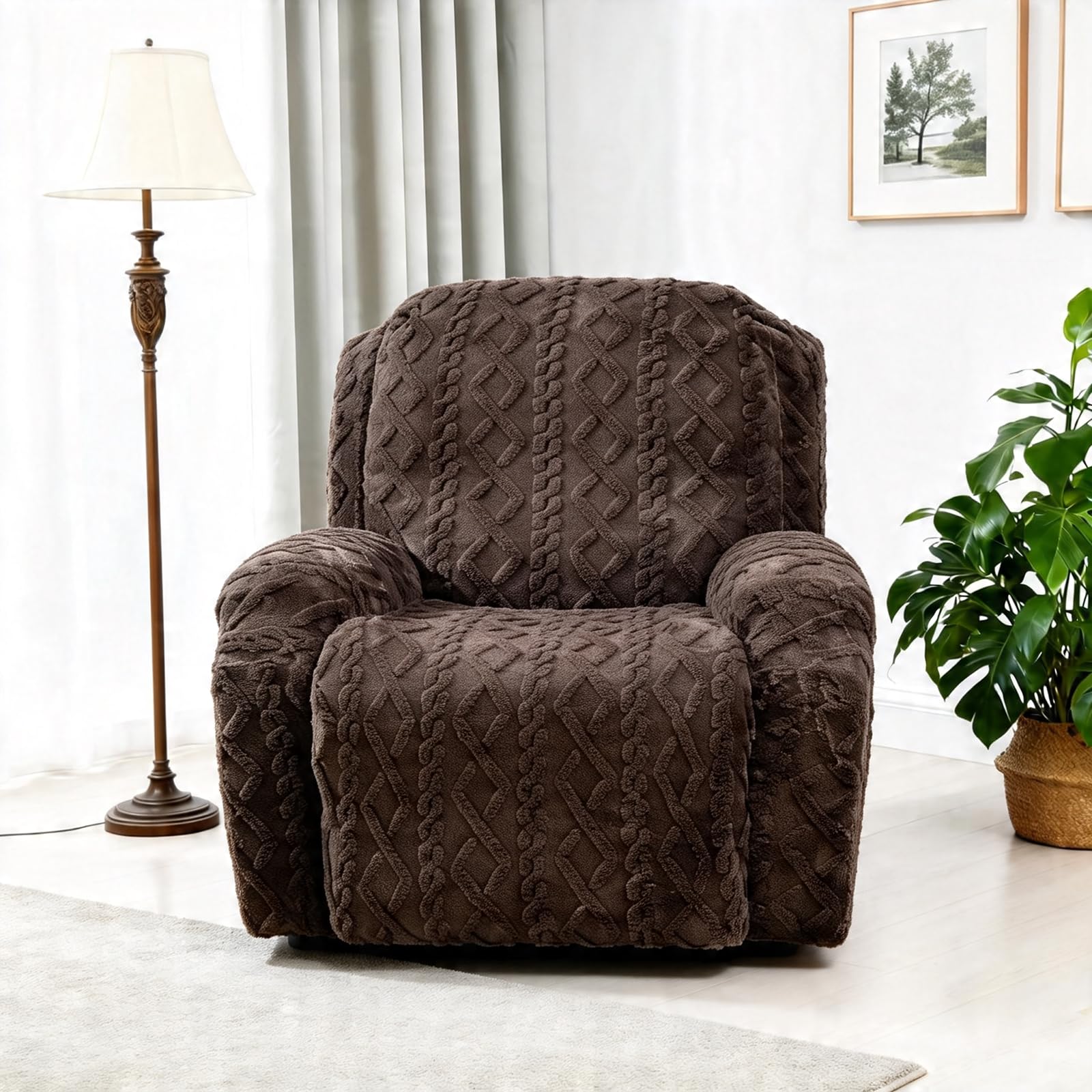 JOKIVTOU Recliner Chair Covers 4-Pieces Reclining Chair Slipcovers with Pocket& Elastic Bottom, Soft Feel Fitted Lazy Boy Sofa Couch Cover Washable, Stretch Recliner Furniture Protector