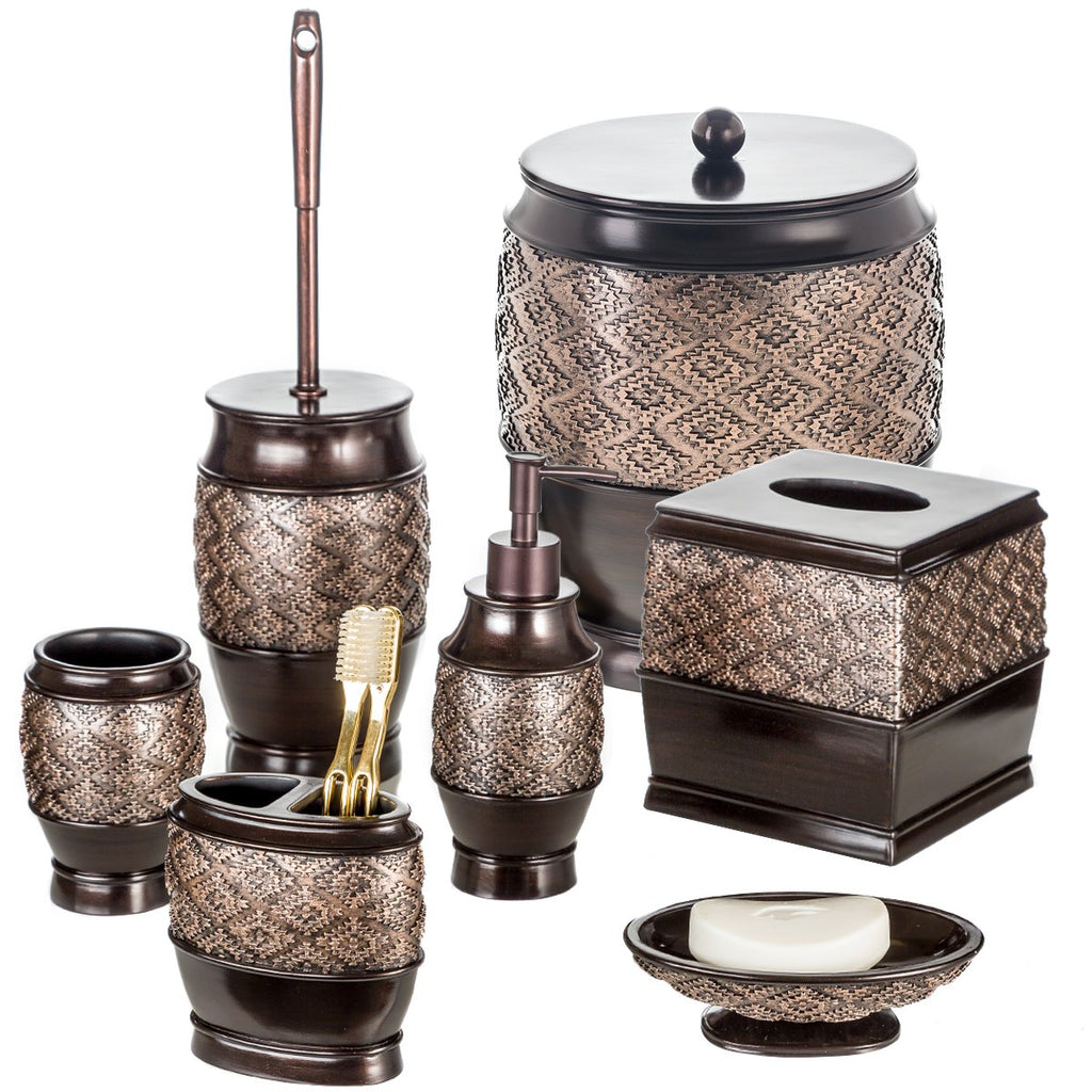 Creative Scents Dublin Brown Bathroom Accessories Set Complete - 4 Pc. Bathroom Sets Accessories, Luxury Bathroom Accessory Set - Soap Dispenser, Soap Dish, Tumbler & Toothbrush Holder Set