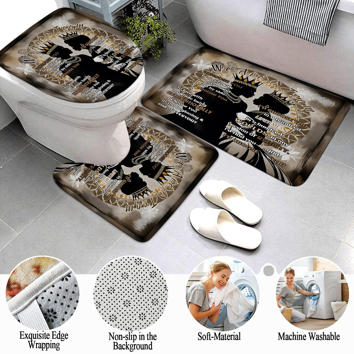 African American Shower Curtain Sets for Bathroom, Black Praying King Bathroom Sets with Waterproof Shower Curtain and Non-Slip Rugs Toilet Lid Cover Bath Mat, Cool Unique Man Bathroom Decor Sets