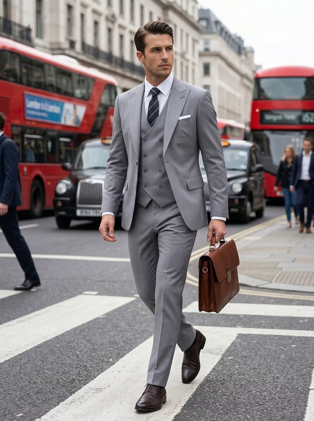Mens Suit 3 Piece Double Breasted Suit Men Formal Business Tuxedos Blazer Vest Pants Set for Wedding Party Dinner
