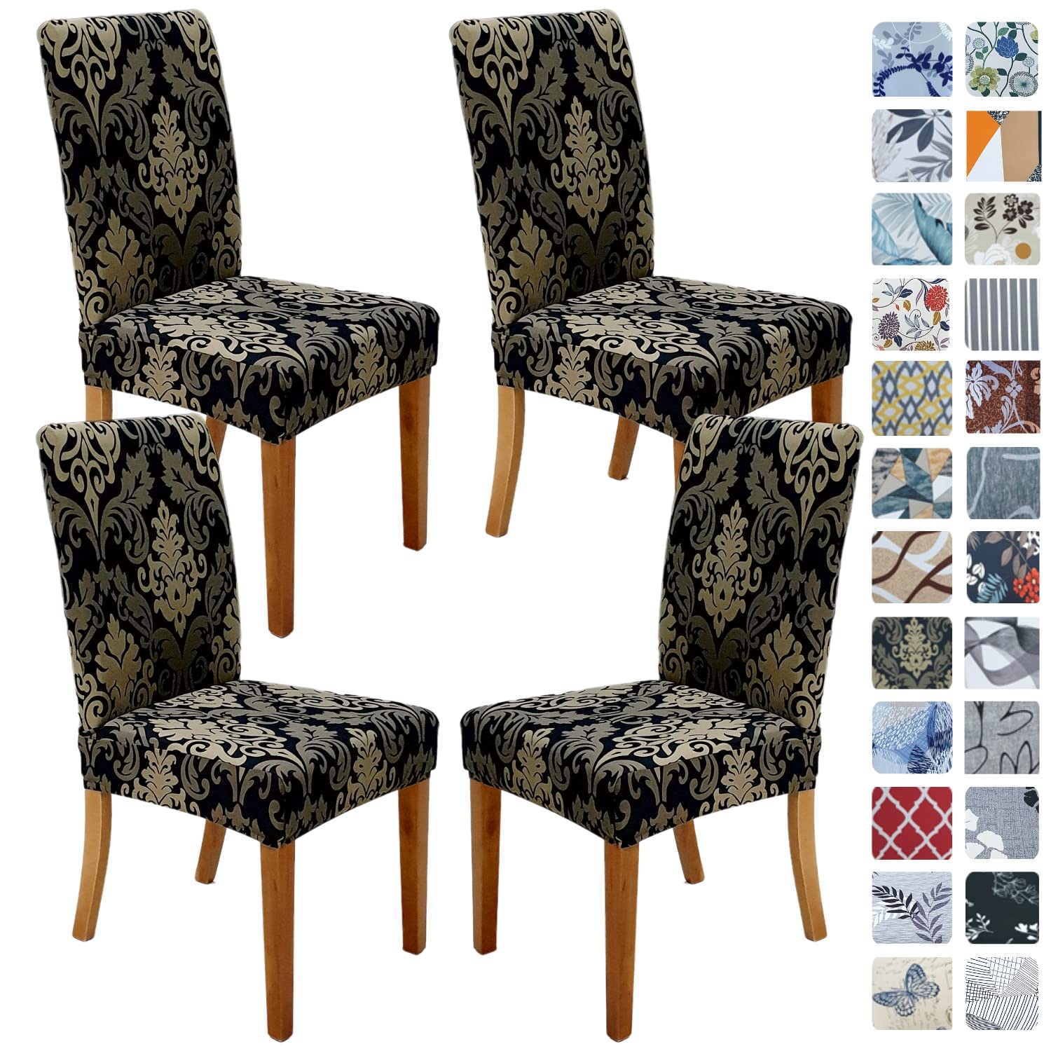 SPRINGRICO Chair Covers for Dining Room 6 Pack, Stretch Dining Chair Cover, Washable Spandex Kitchen Parsons Chair Slipcovers, Removable Seat Protector for Home or Party (Set of 6, Floral Beige)