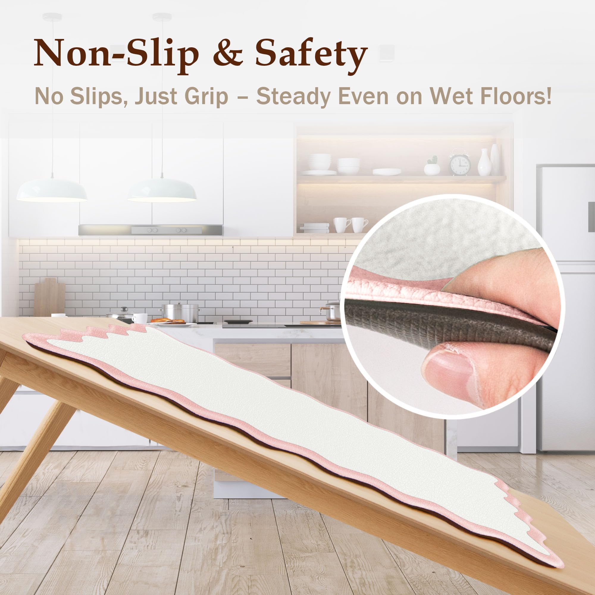 Arenarug Upgrade Scalloped Embossed Kitchen Mats for Floor 2PCS Cushioned Anti Fatigue Waterproof Foam Kitchen Rugs Non Slip Washable Comfort Standing Mat for Office Sink Laundry, Black