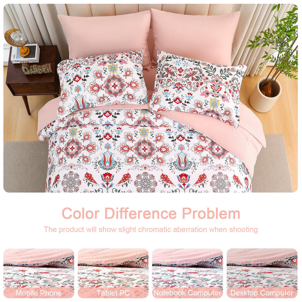 DHSFKBE 7 Piece Bed in a Bag Floral Comforter Set, Botanical Flowers Comforter and Sheet Set, Soft Microfiber Lightweight Bedding Comforter Set for All Season(Dark Floral, King)