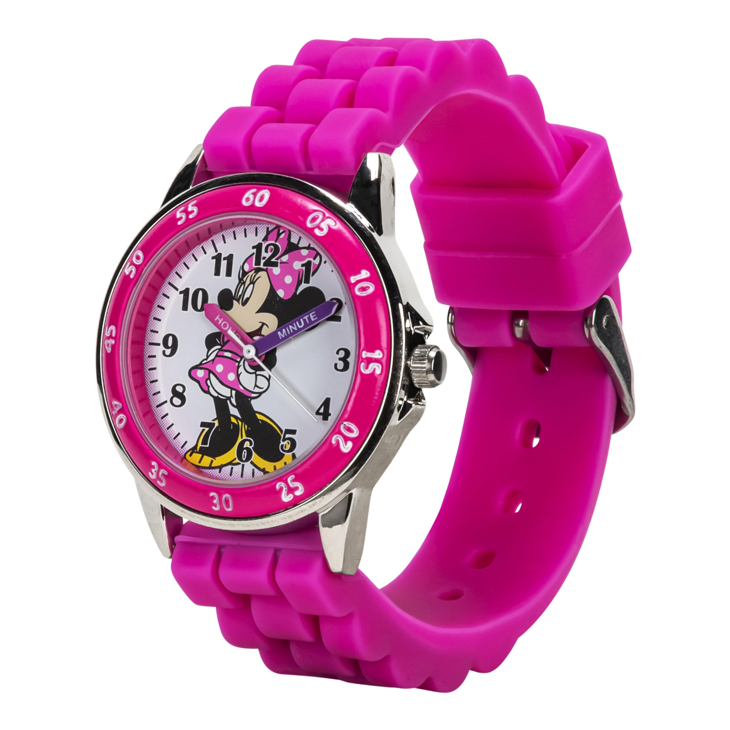 Minnie Mouse Time Teacher Watch for Girls - Analog Time Learning with Easy-to-Read Numbers and Comfortable Silicone Band