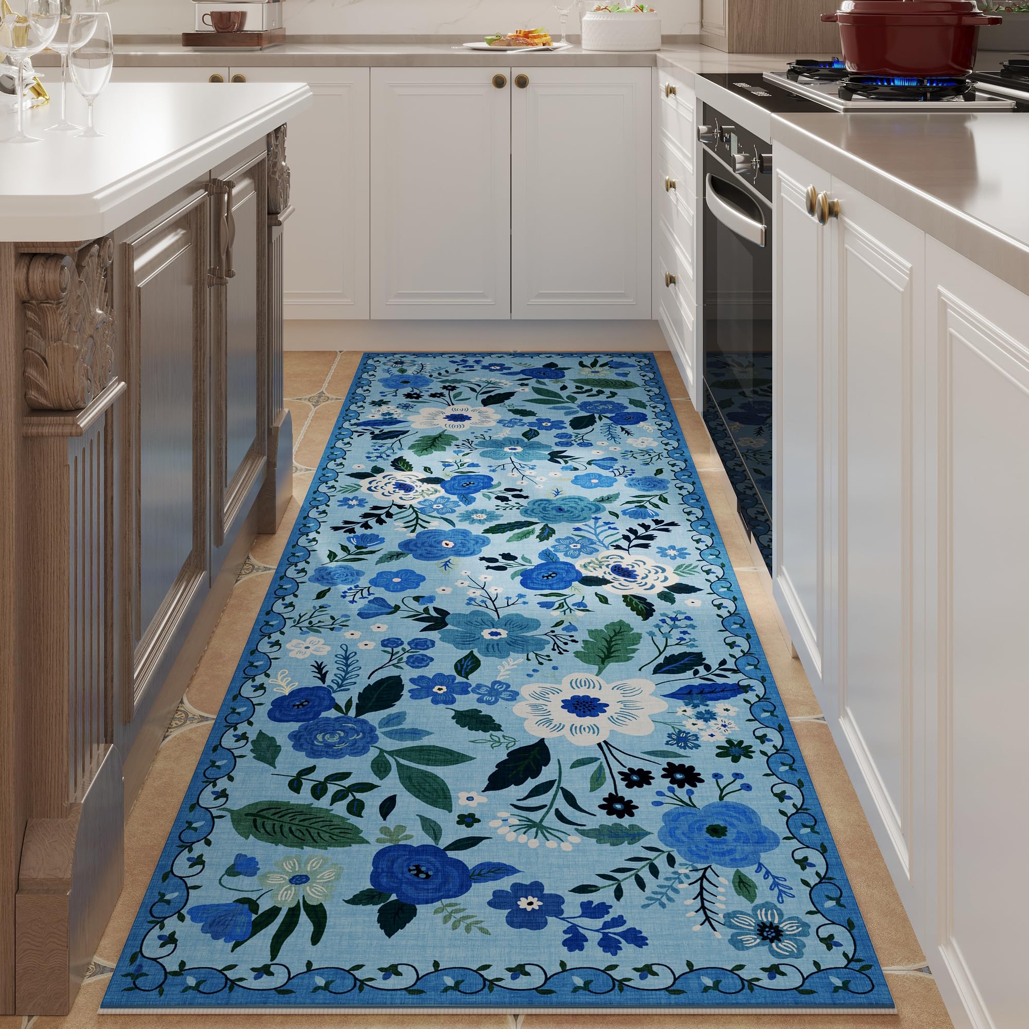 Rugcomf Area Rugs 8x10 Rug for Living Room Clearance Washable Boho Area Rug Non Slip Floral Vintage Low Pile Large Rug for Living Room, Bedroom, Farmhouse, Dining Room, Kids Playroom(Black)